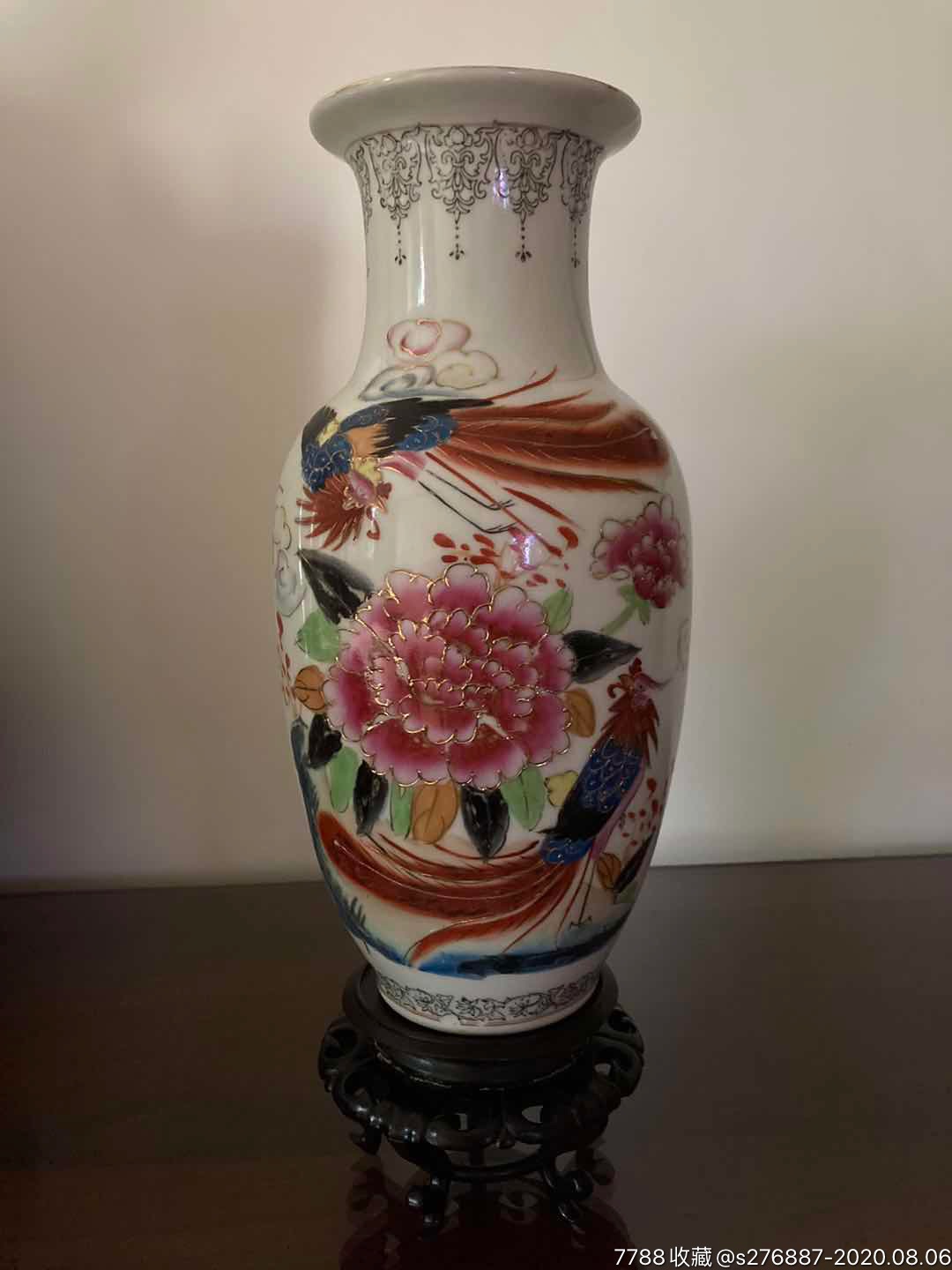 80年代纯手绘花瓶双凤牡丹