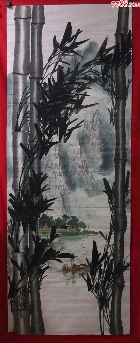 书画原作8094著名画家周仁辉何俊德山水画清风六尺