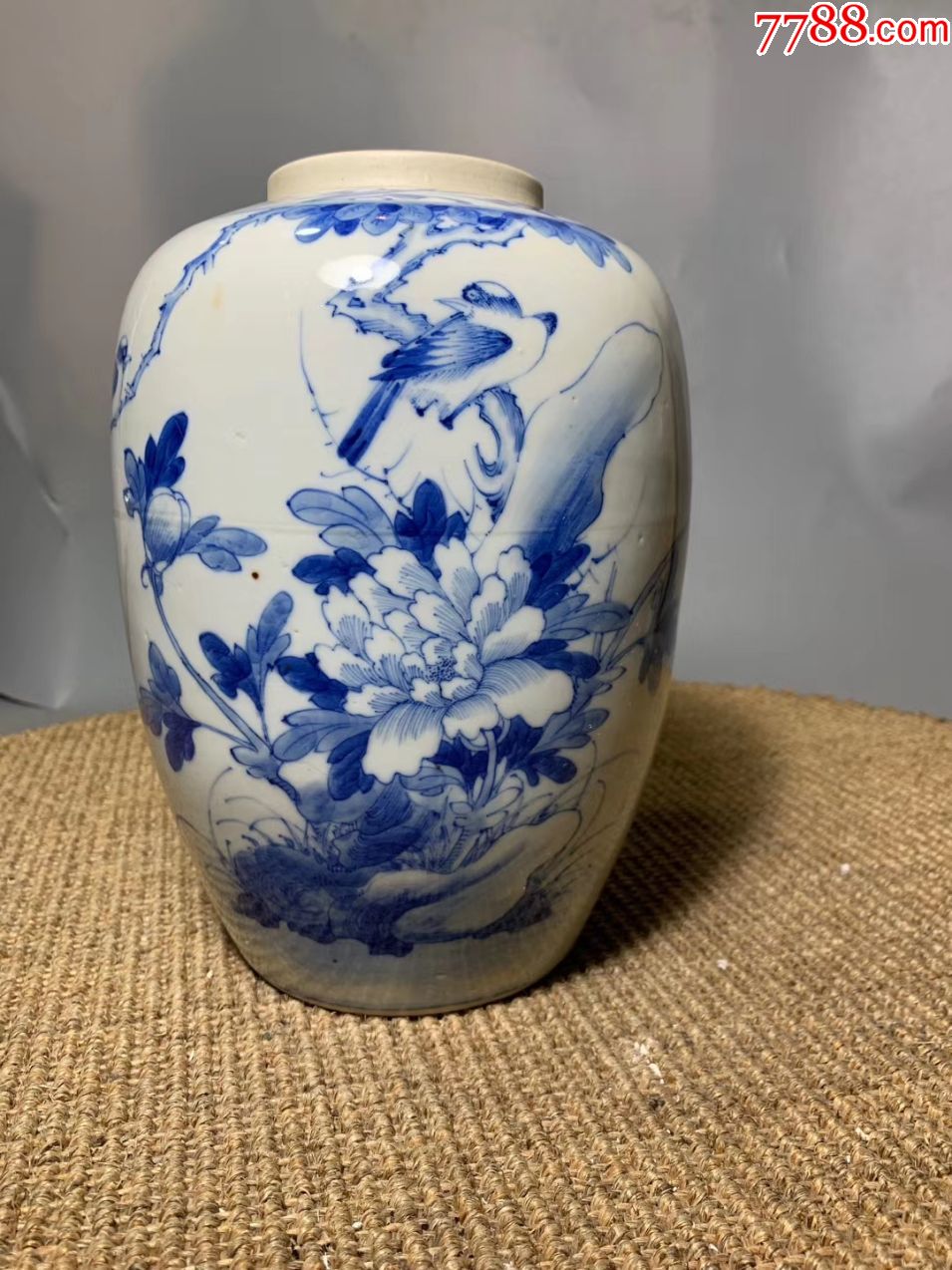 光绪青花花鸟罐,高约23公分