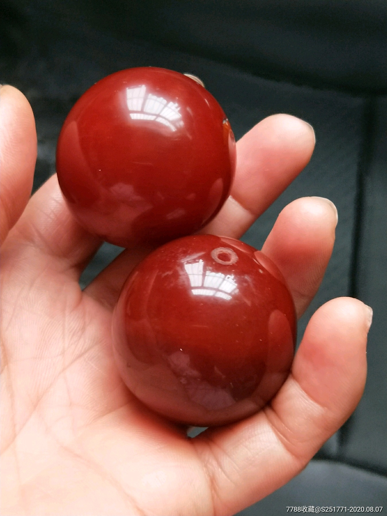 几十年特大红玛瑙珠子一对,-玛瑙-7788工艺品