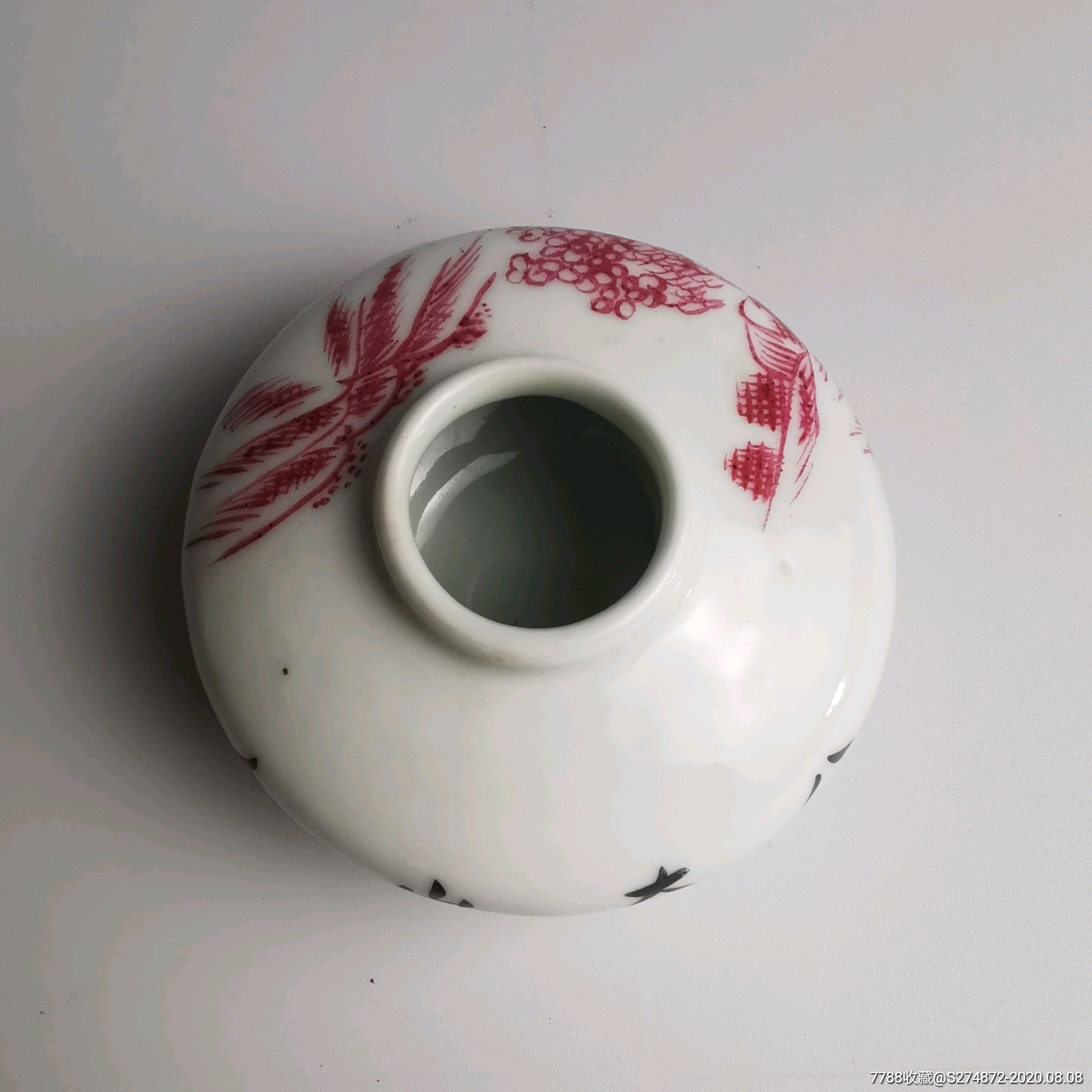 民国胭脂红水盂古玩文房瓷器水丞砚滴文房四宝古董老物件保真包老