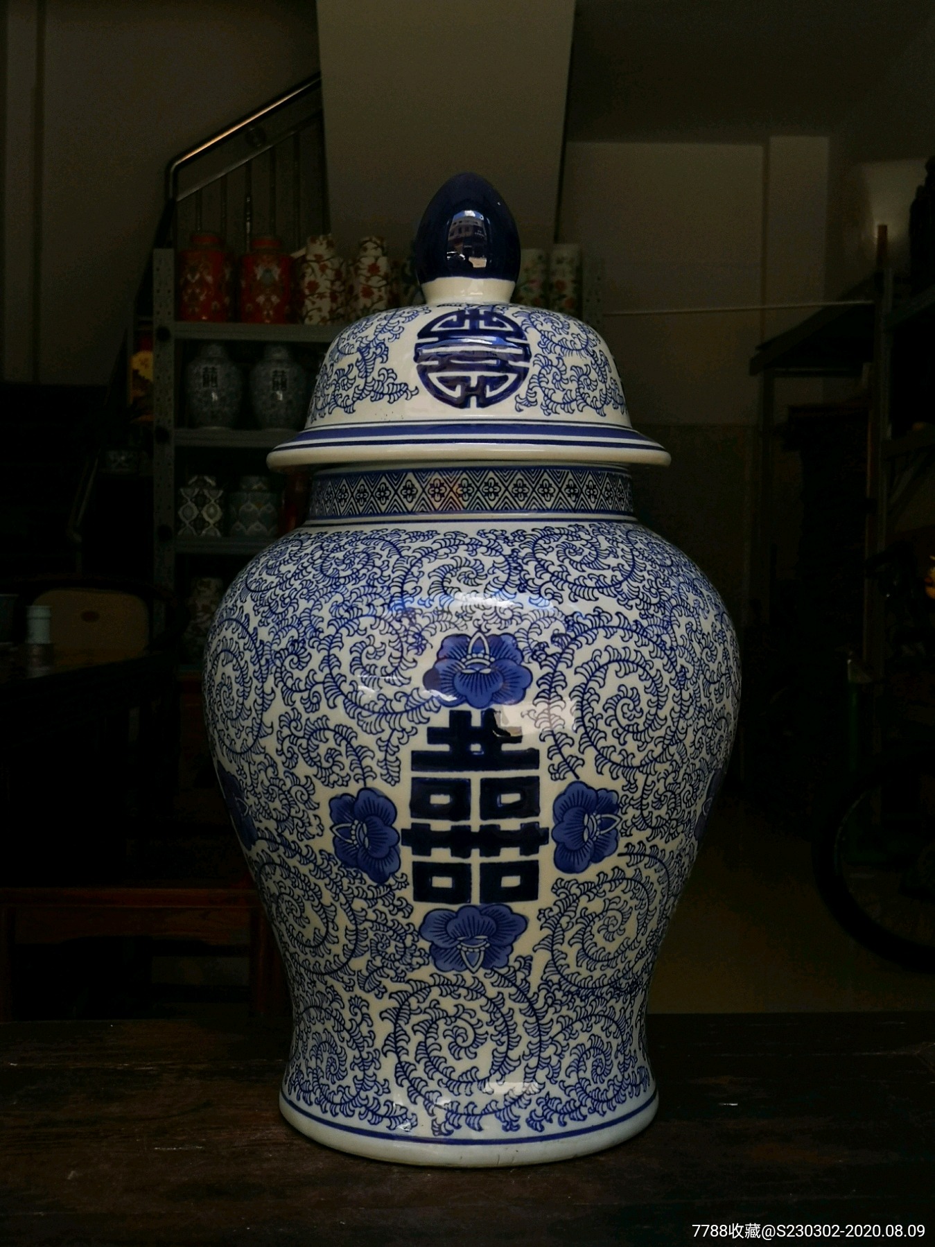 手绘青花瓷喜字将军罐茶叶罐景德镇陶瓷器台面花瓶花器工艺品手绘青花