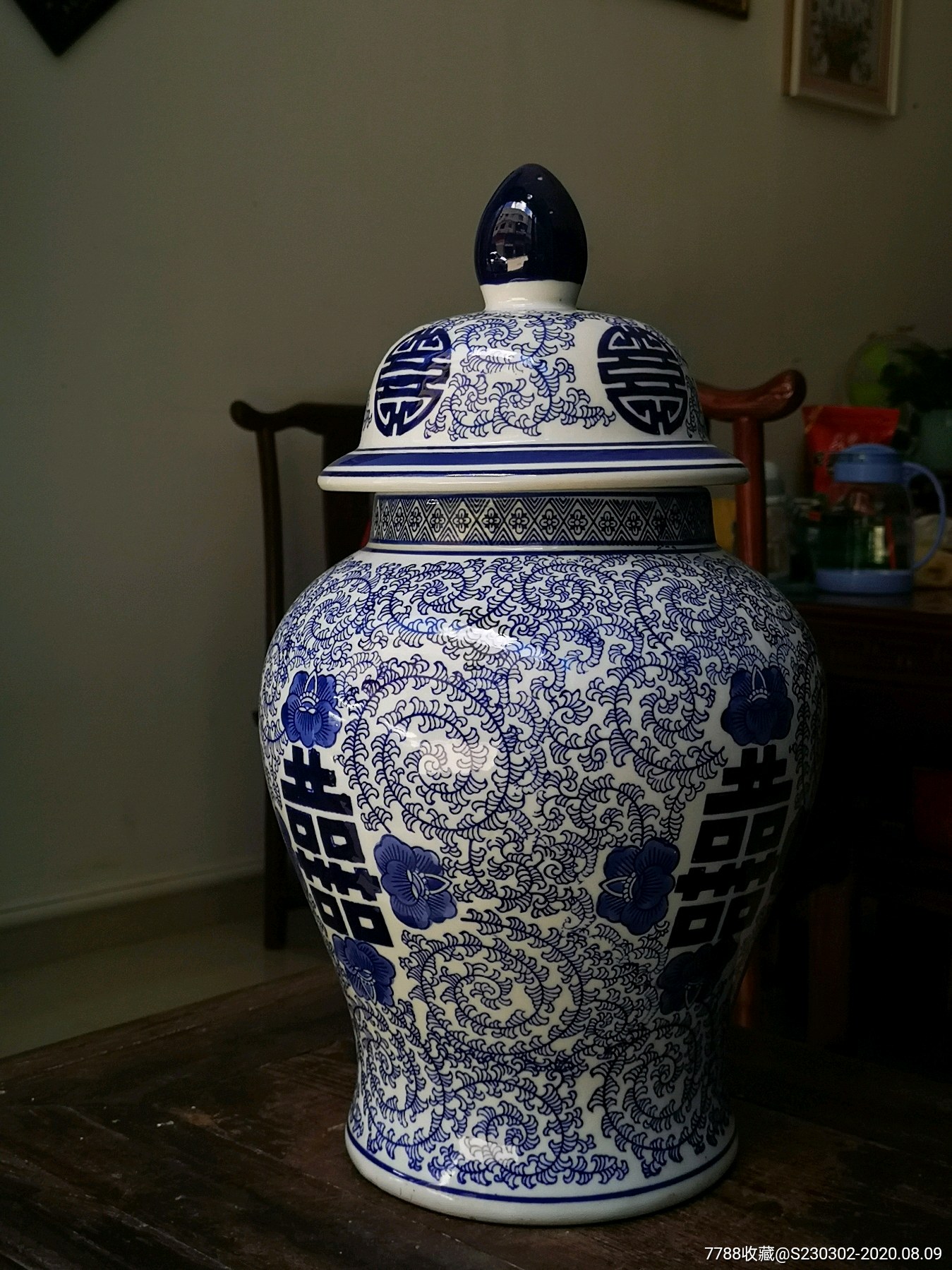 手绘青花瓷喜字将军罐茶叶罐景德镇陶瓷器台面花瓶花器工艺品手绘青花