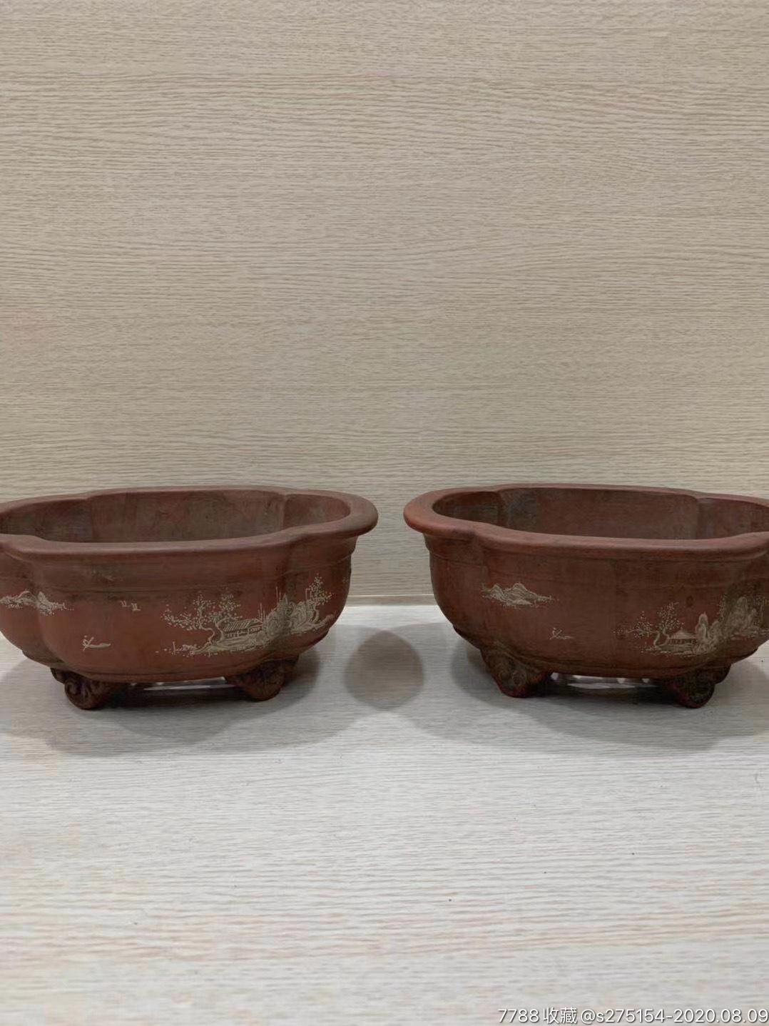 精品名家紫砂花盆一对