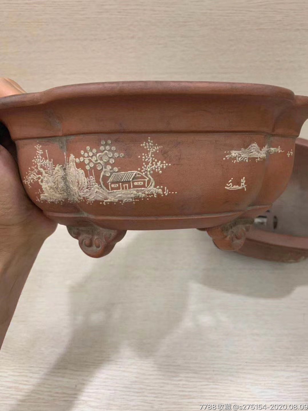 精品名家紫砂花盆一对