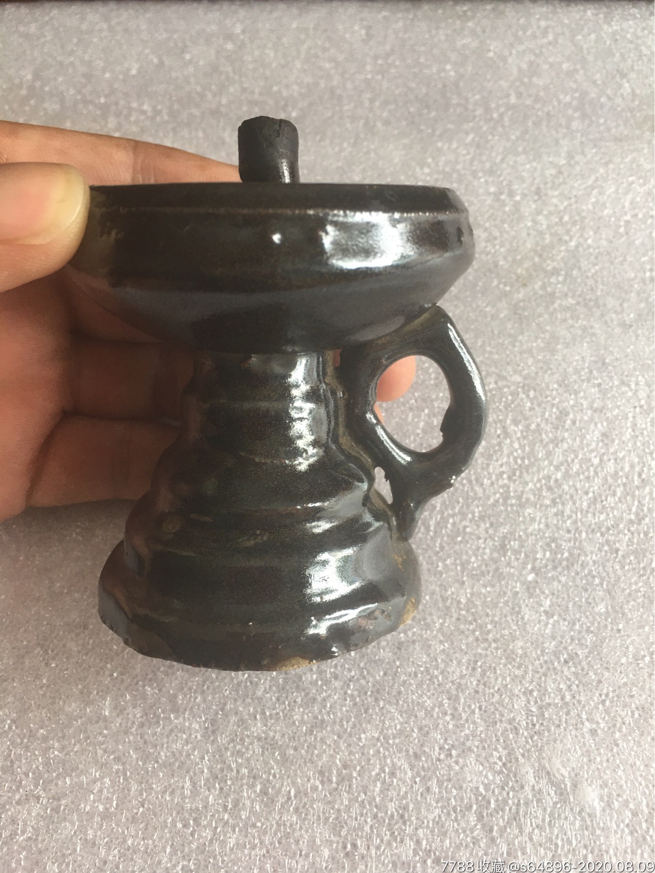 清代带窑变磁州窑老油灯盏