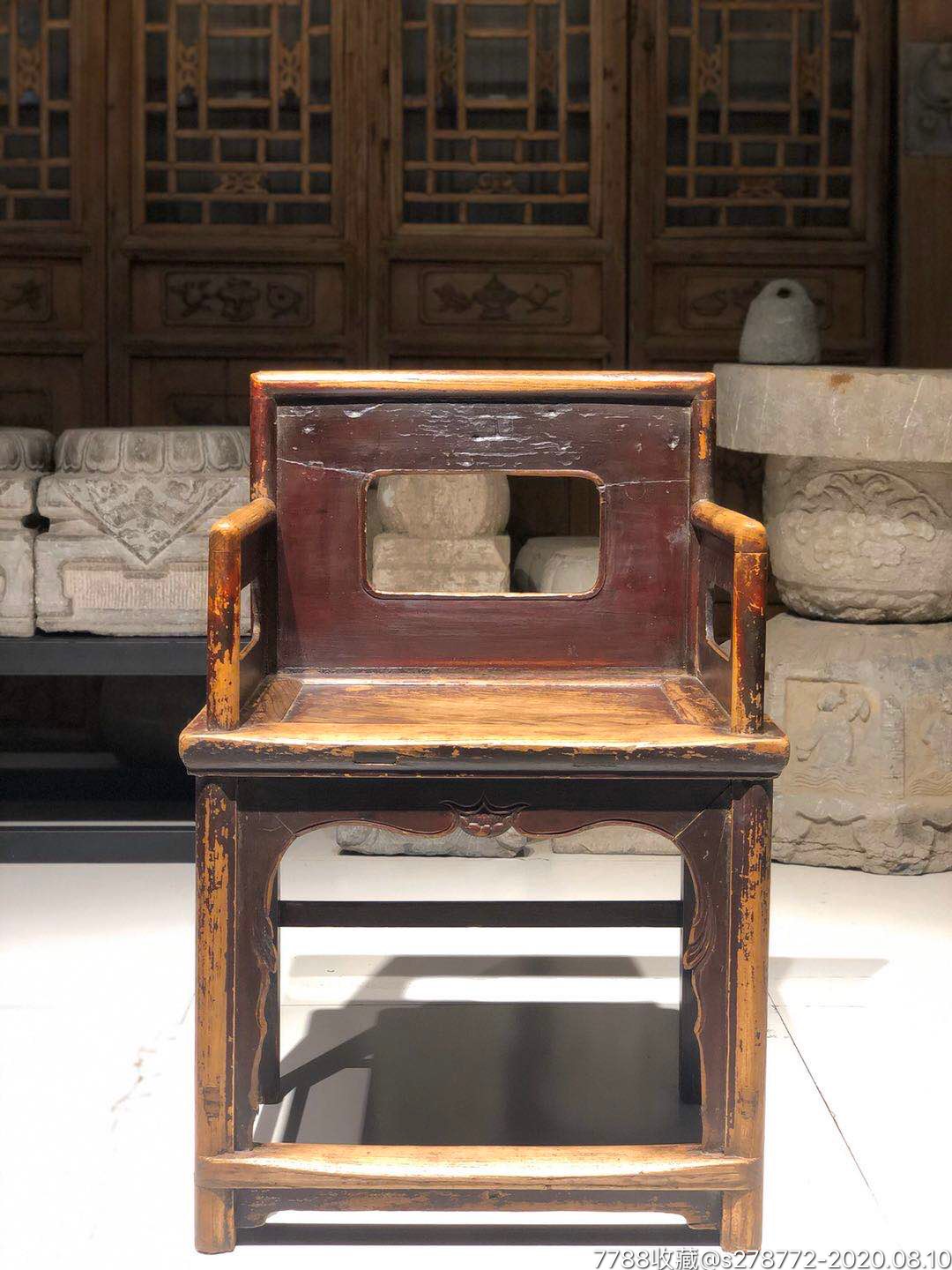 清代榆木文房玫瑰椅小姐椅16