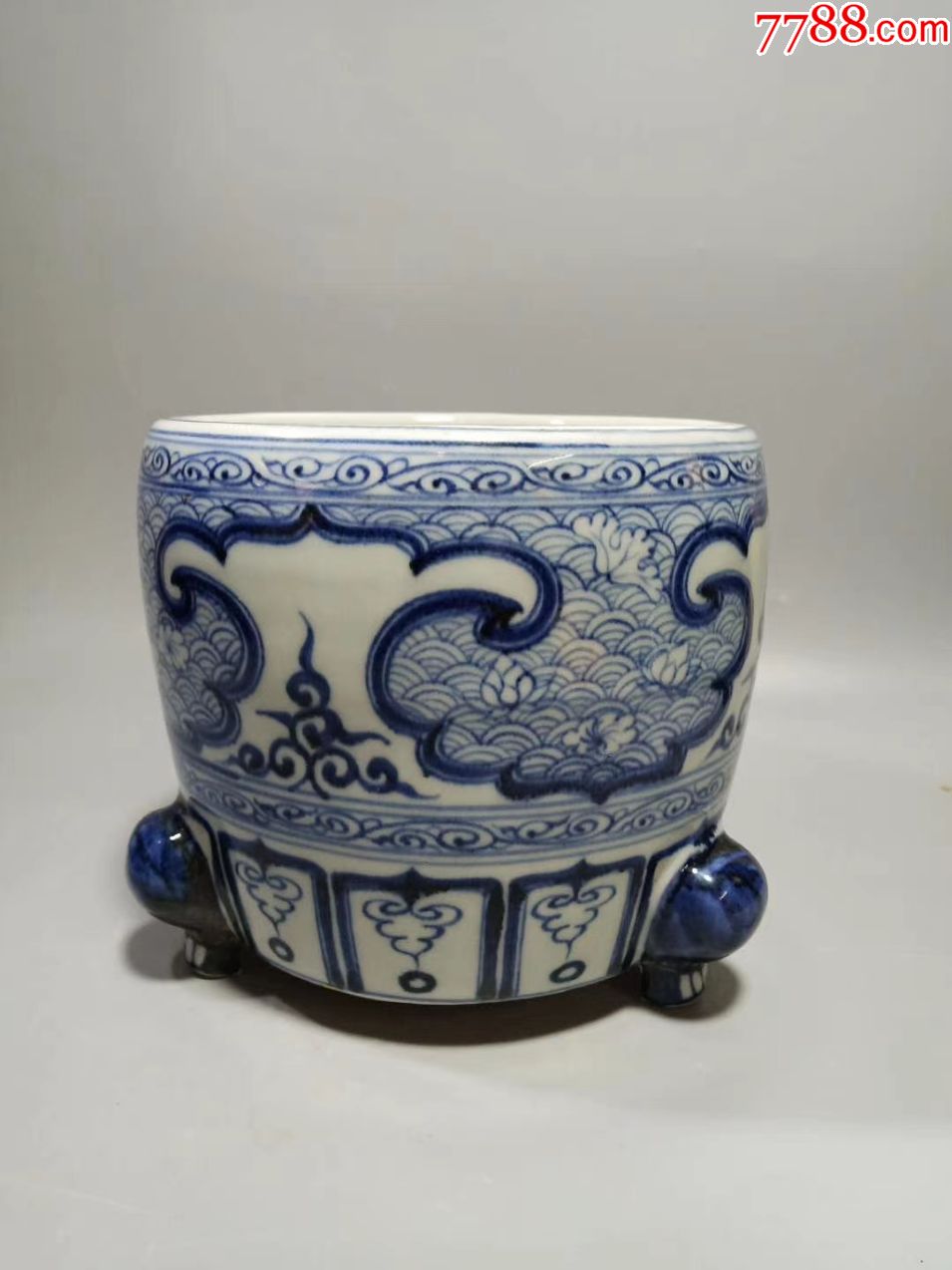 老青花三足炉-香炉/香器-7788债券收藏