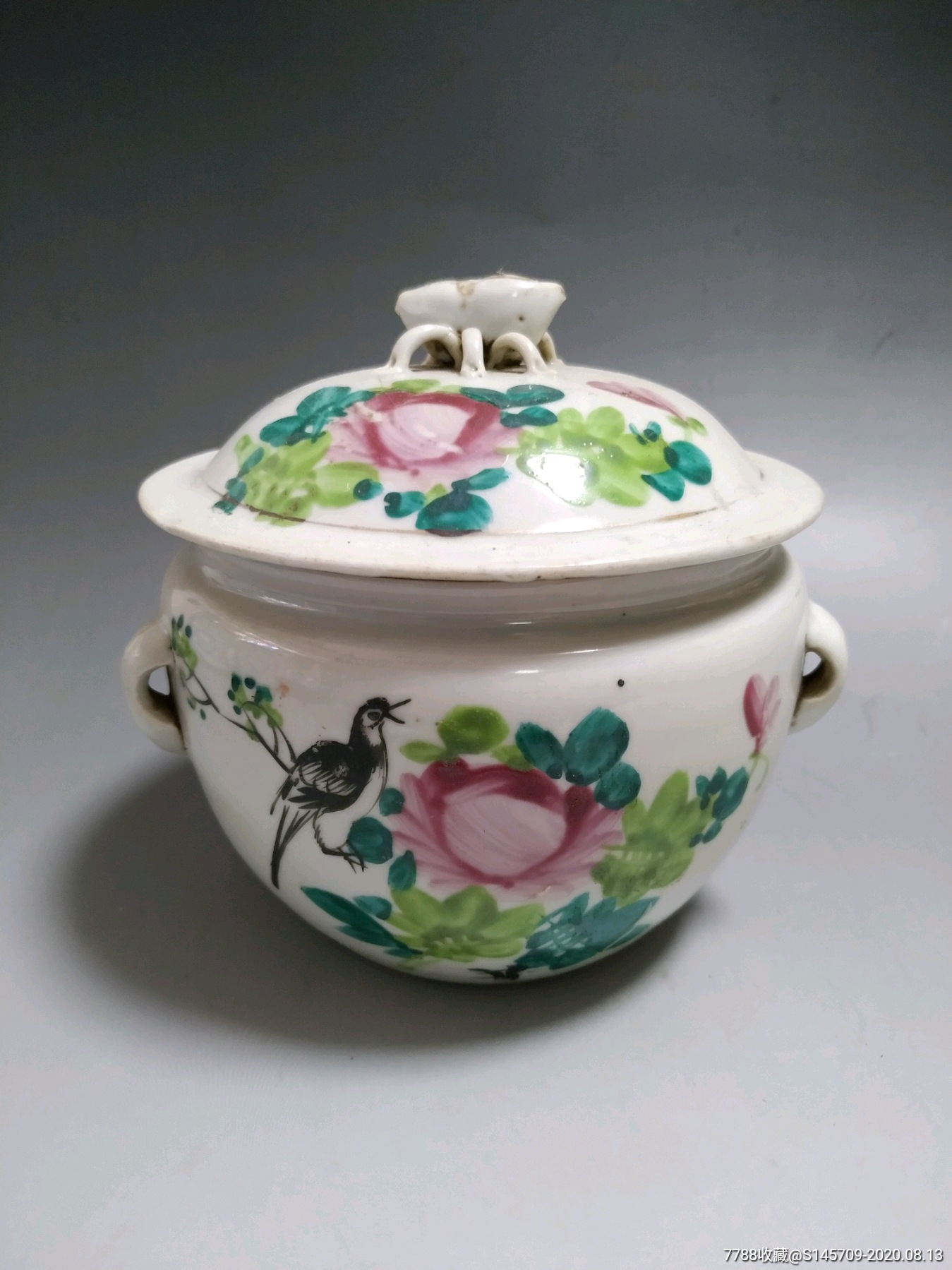 晚清民国粉彩花鸟四系粥罐喜欢的朋友不要错过细节如图
