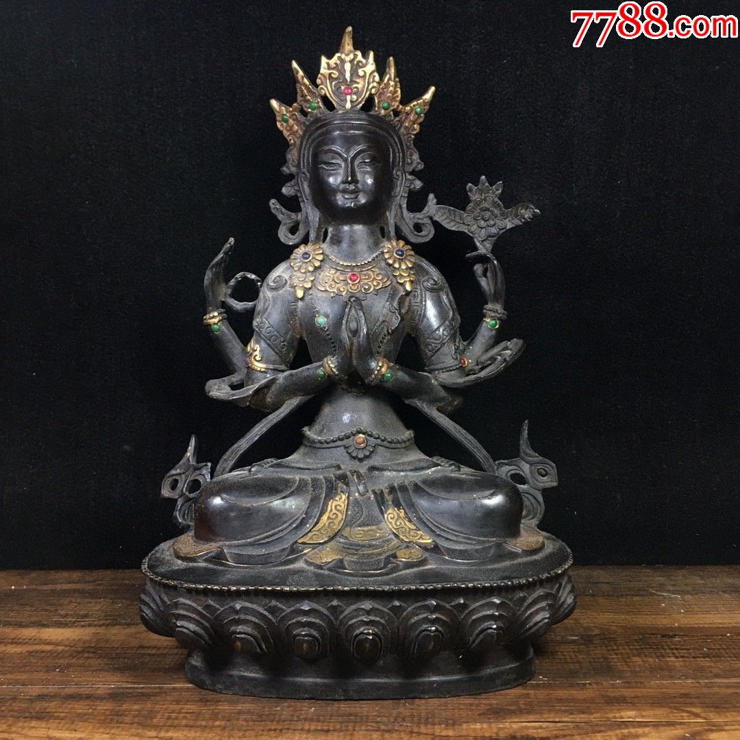纯铜镶多宝四臂观音