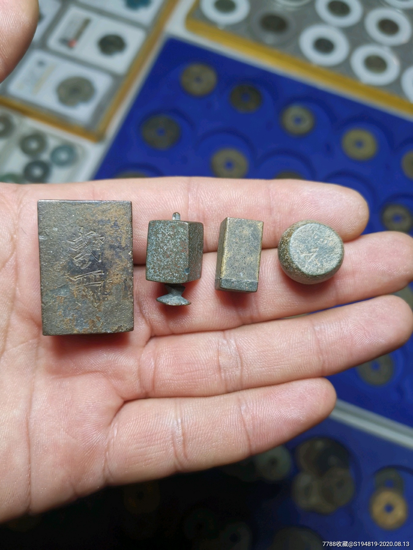 砝码异型秤砣嵌红铜刻字非挺型元宝型鼓型_铜杂件_图片鉴赏_收藏价格