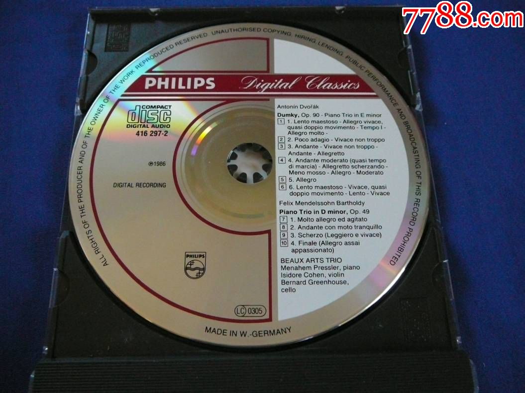 老西德无字银圈版philips597德沃夏克杜姆卡门德尔松钢琴三重奏第一号
