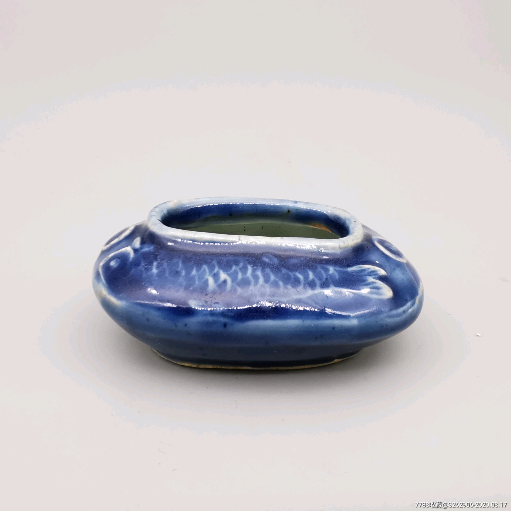 清代霁蓝釉水盂古玩文房瓷器收藏品古董保真保老物件很精美很漂亮