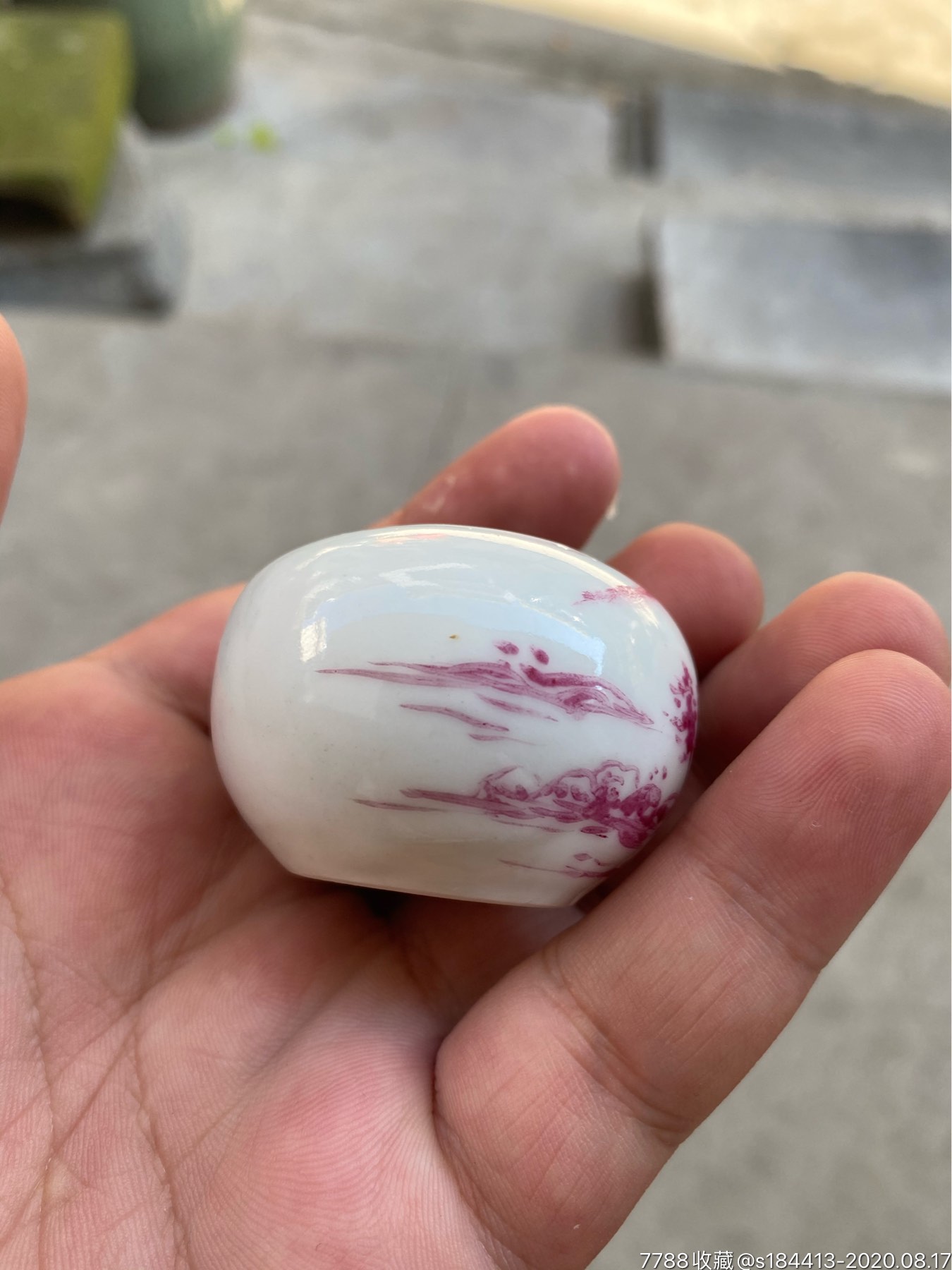 晚清民国胭脂红山水鸟食罐-鸟缸/鸟食罐-7788绿松石