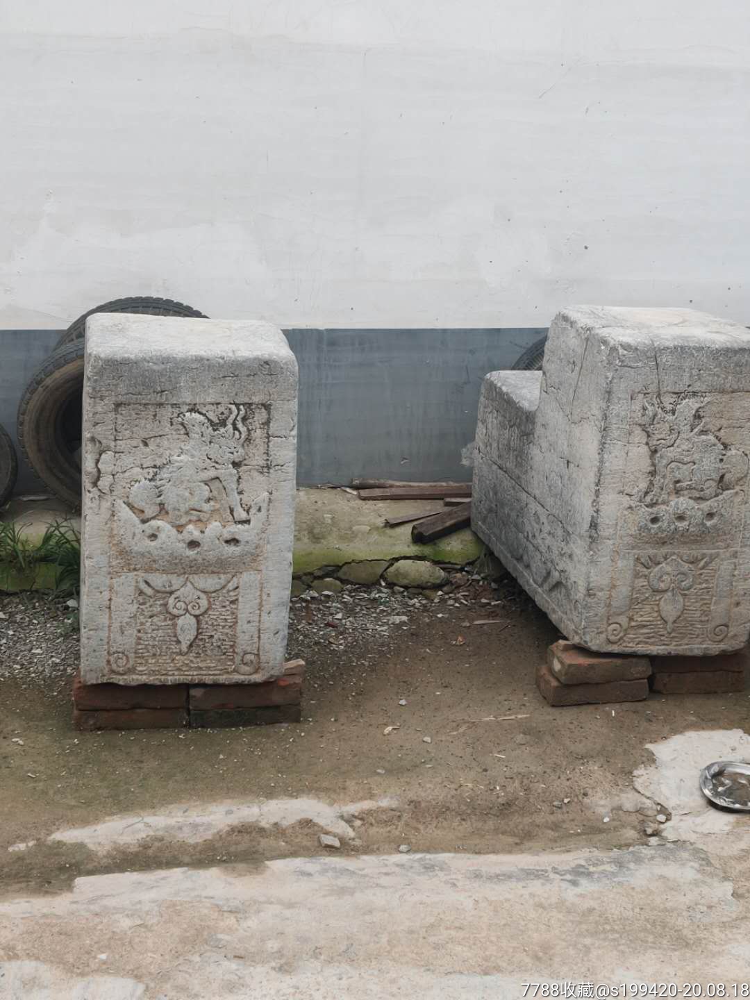 明代精品上马石一对带红皮包浆一流难得全品尺寸904570