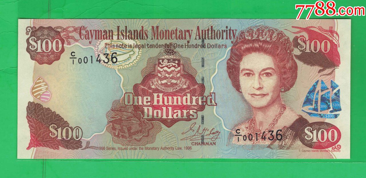 开曼群岛1998年100元c1冠克劳斯目录p25实物如图unc