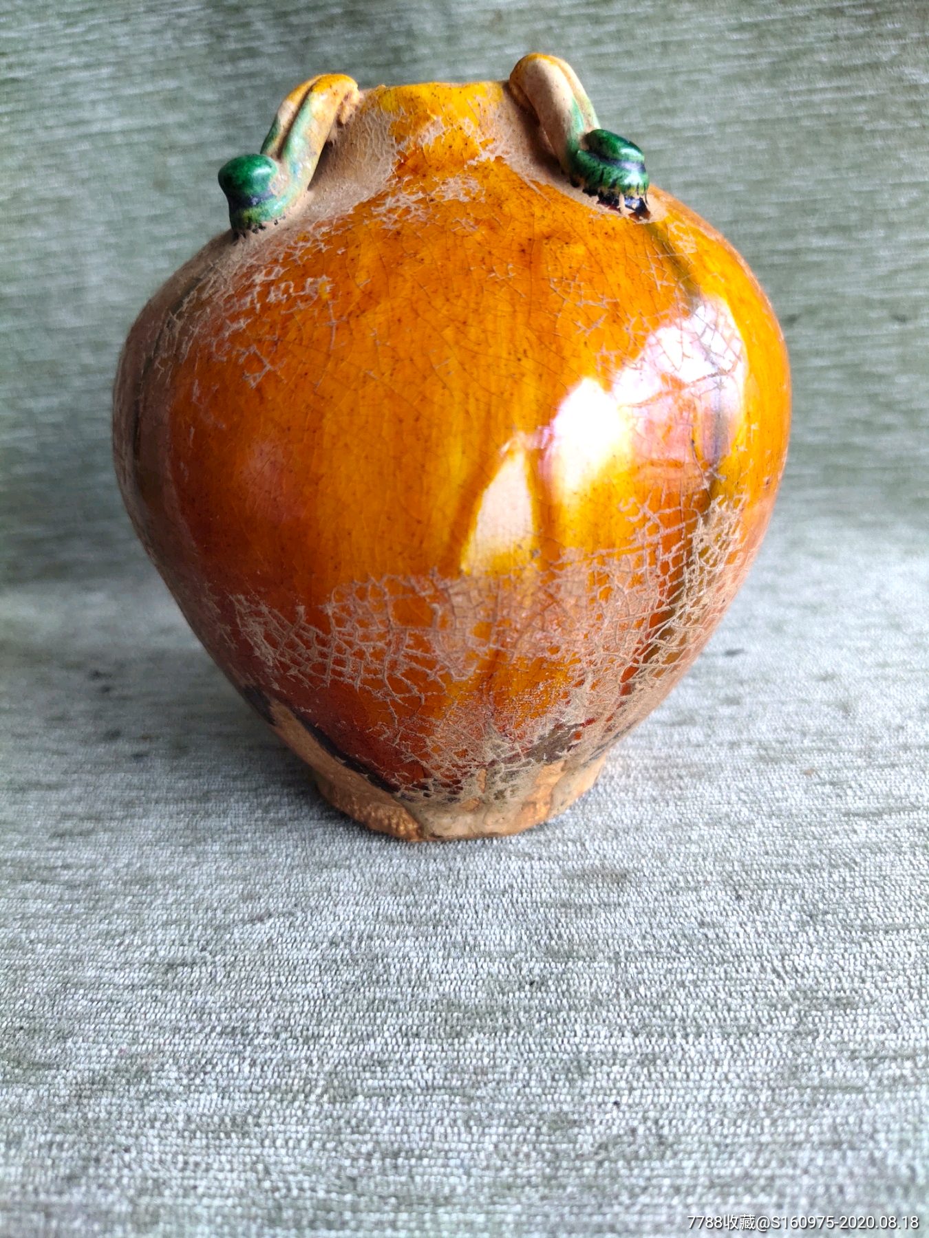 漂亮唐三彩四系小罐10510cm