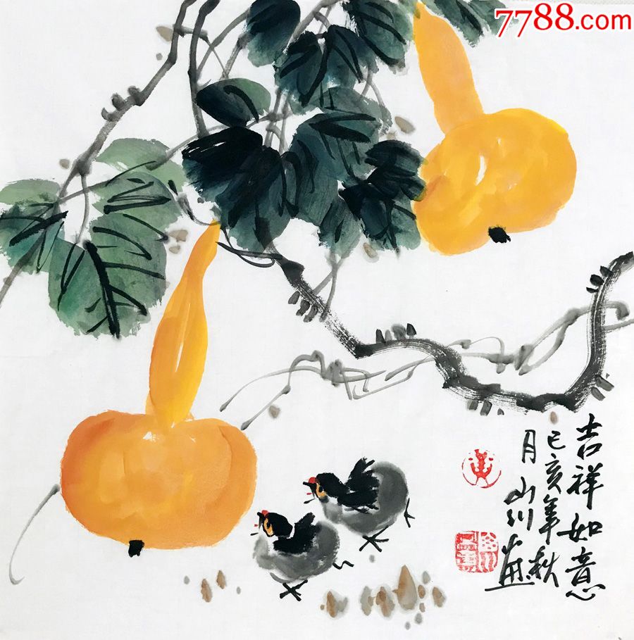 手绘国画葫芦福禄斗方字画玄关走廊过道客餐厅挂画花鸟画装饰壁画