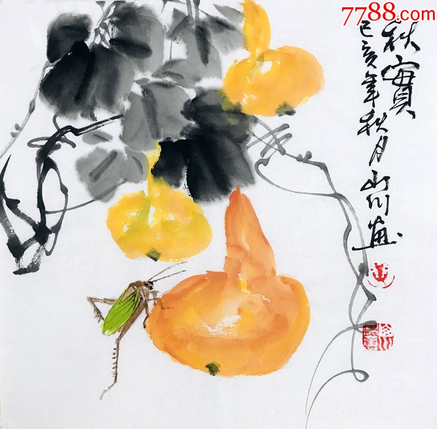 手绘国画葫芦福禄斗方字画玄关走廊过道客餐厅挂画花鸟画装饰壁画