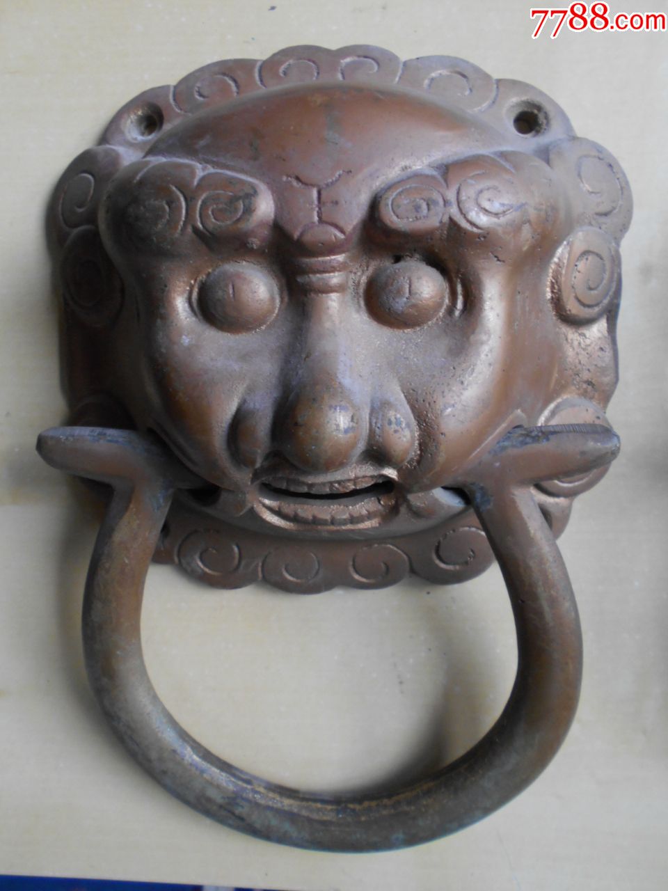 大型厚重【铜铺首衔环,一对】尺寸:17.3×16.4厘米,重8.58市斤