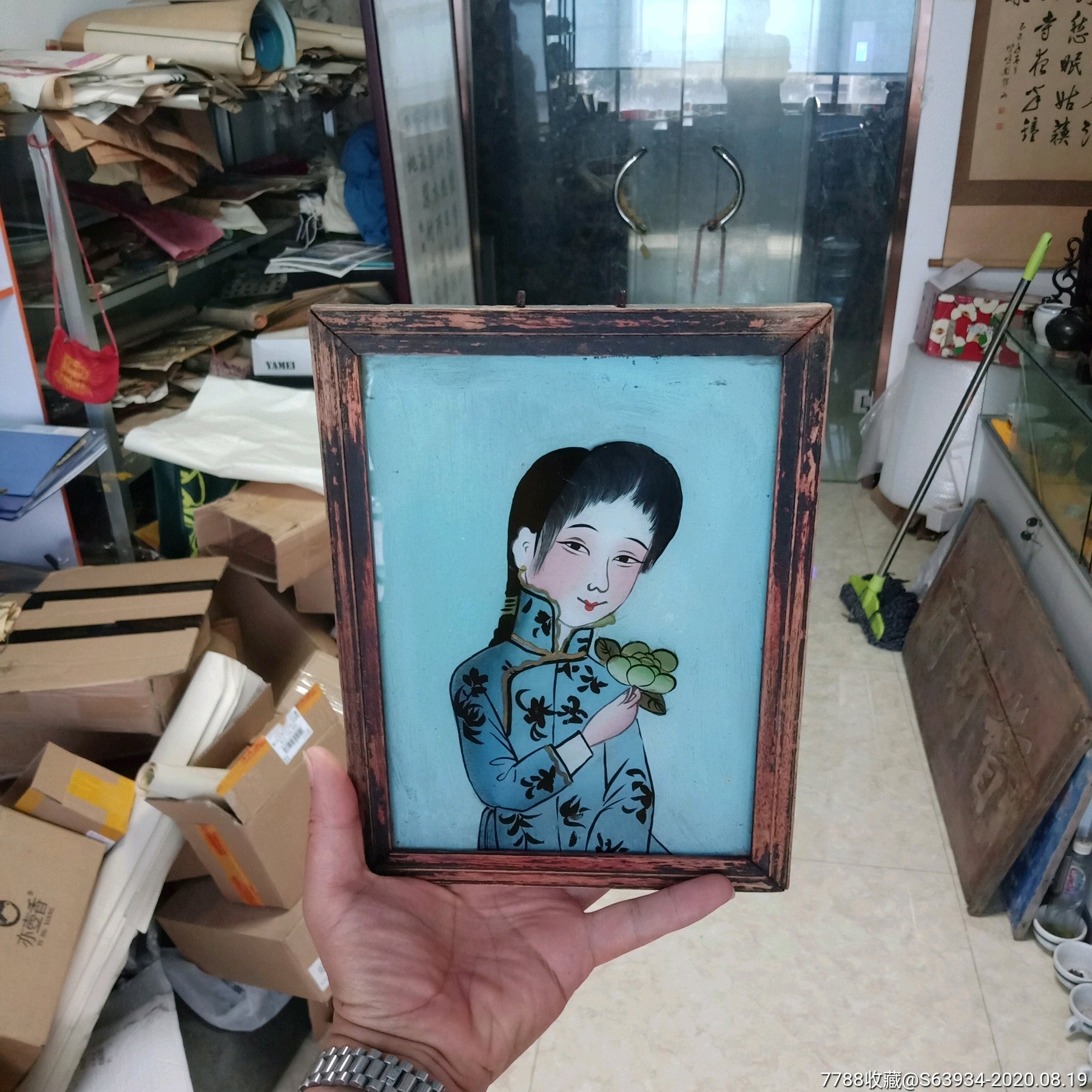 清代美女画玻璃挂镜