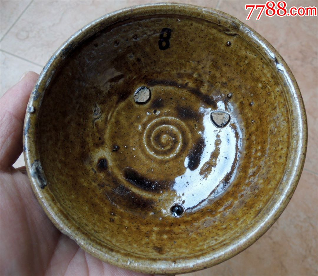 陶瓷收藏200308解放初期云南民间古法烧制厚料土陶酱釉酒碗191g