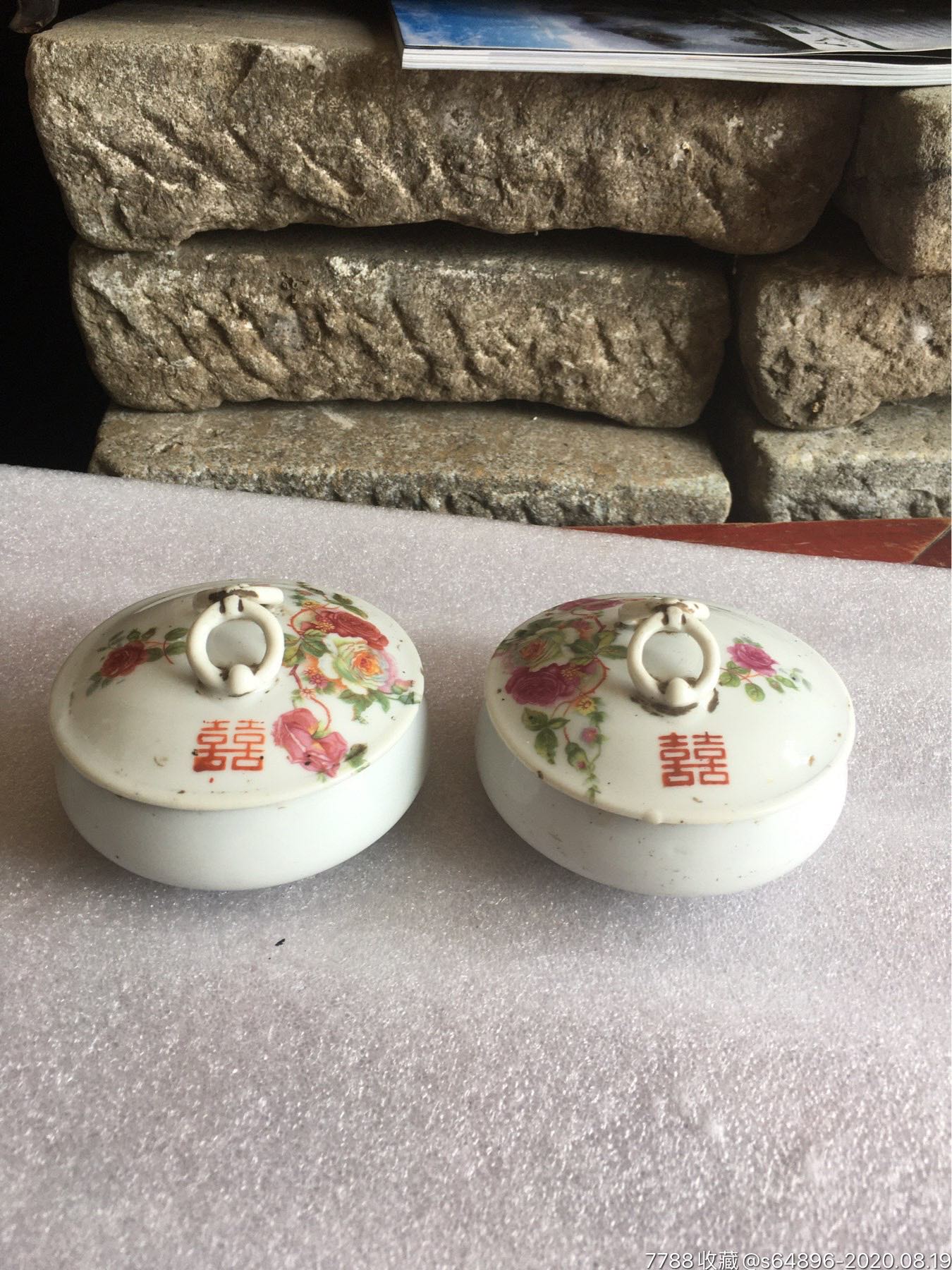 一对民国时期特殊造型老粉盒-价格:260元-se74967226-彩绘瓷/彩瓷