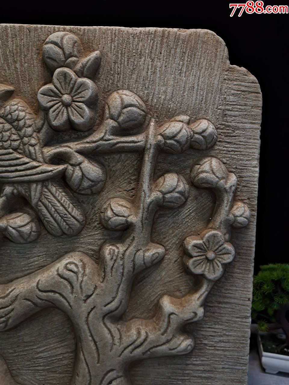 精美高浮雕喜鹊登梅汉白玉石板