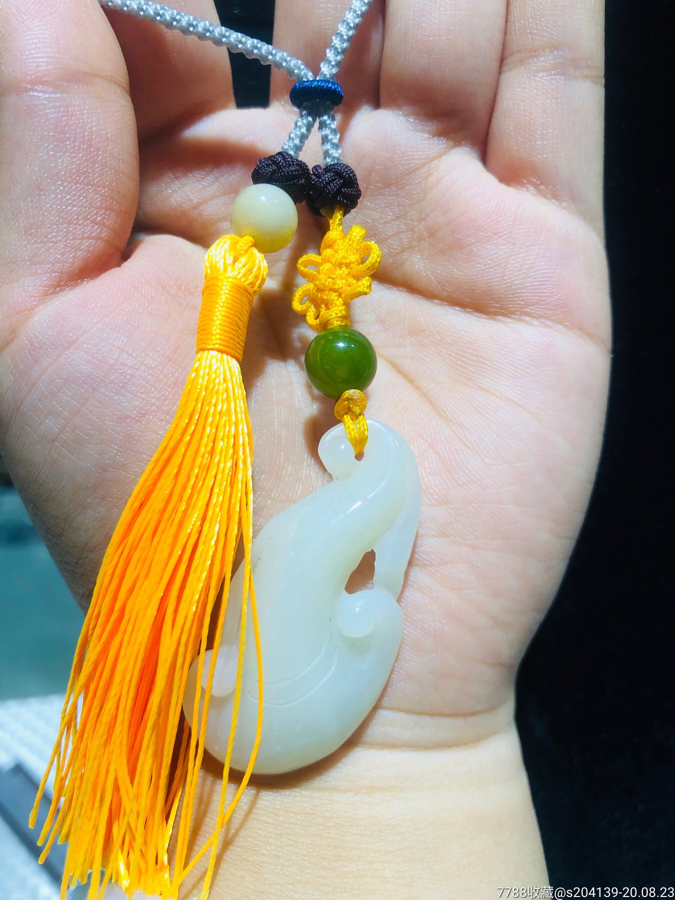 和田玉包挂挂件(灵芝如意)双面雕工