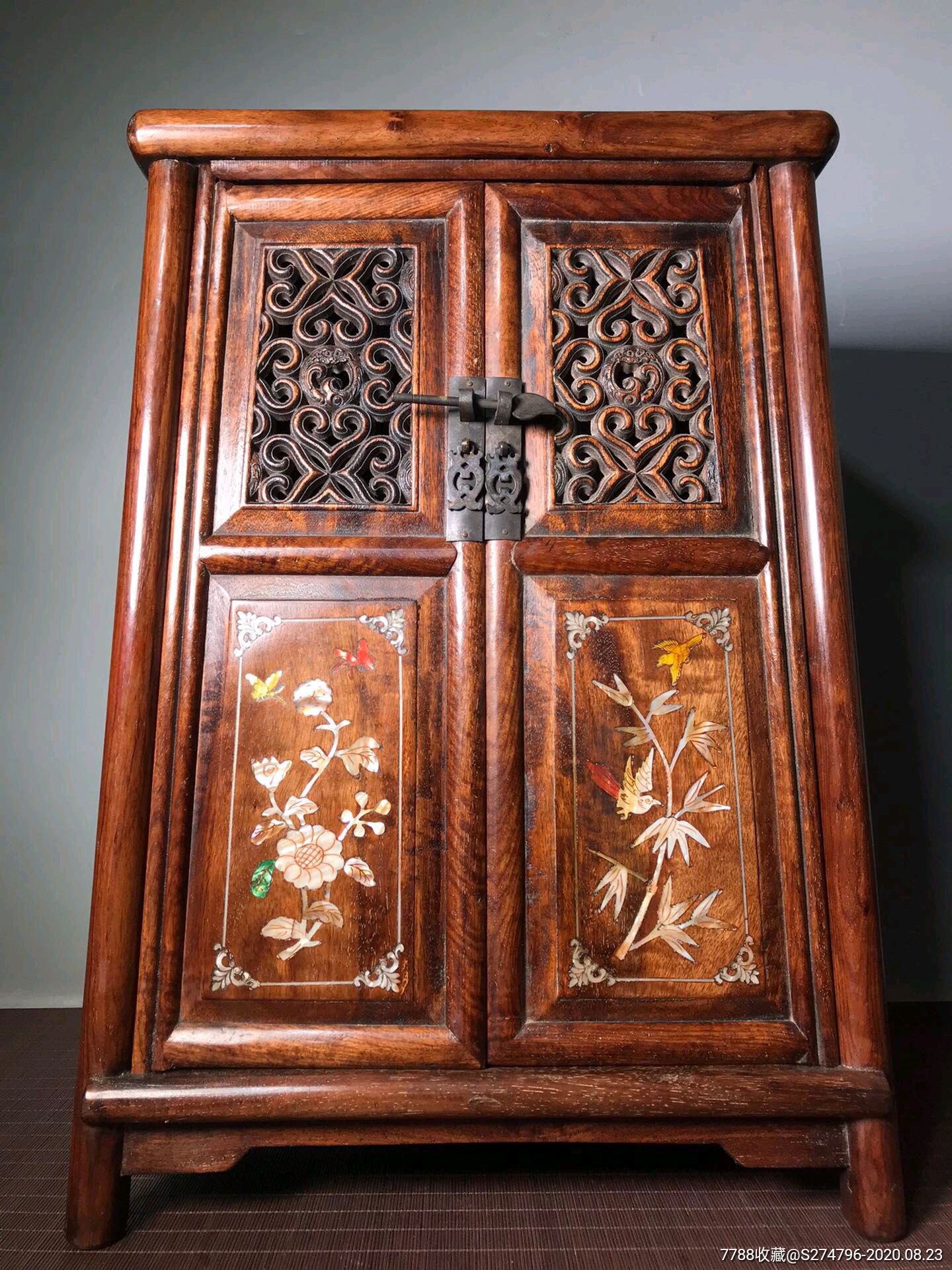 花梨木满工镶嵌贝壳大柜子摆件_木柜/木橱_第1张_7788旧家具收藏