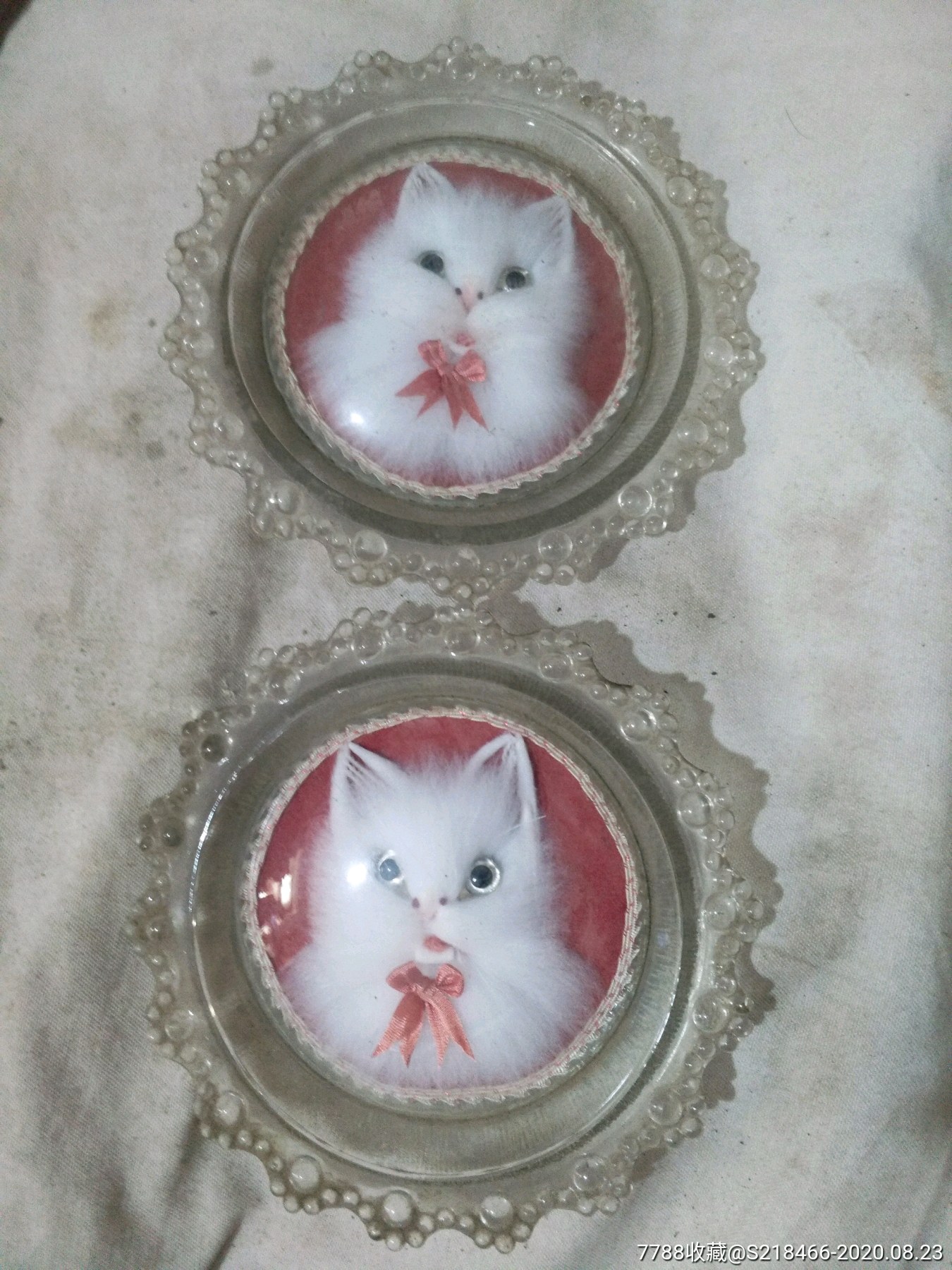 小猫玻璃摆件一对