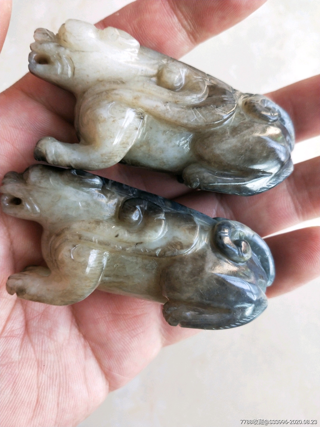 清代提油貔貅一对_和田玉_第1张_7788玉器收藏