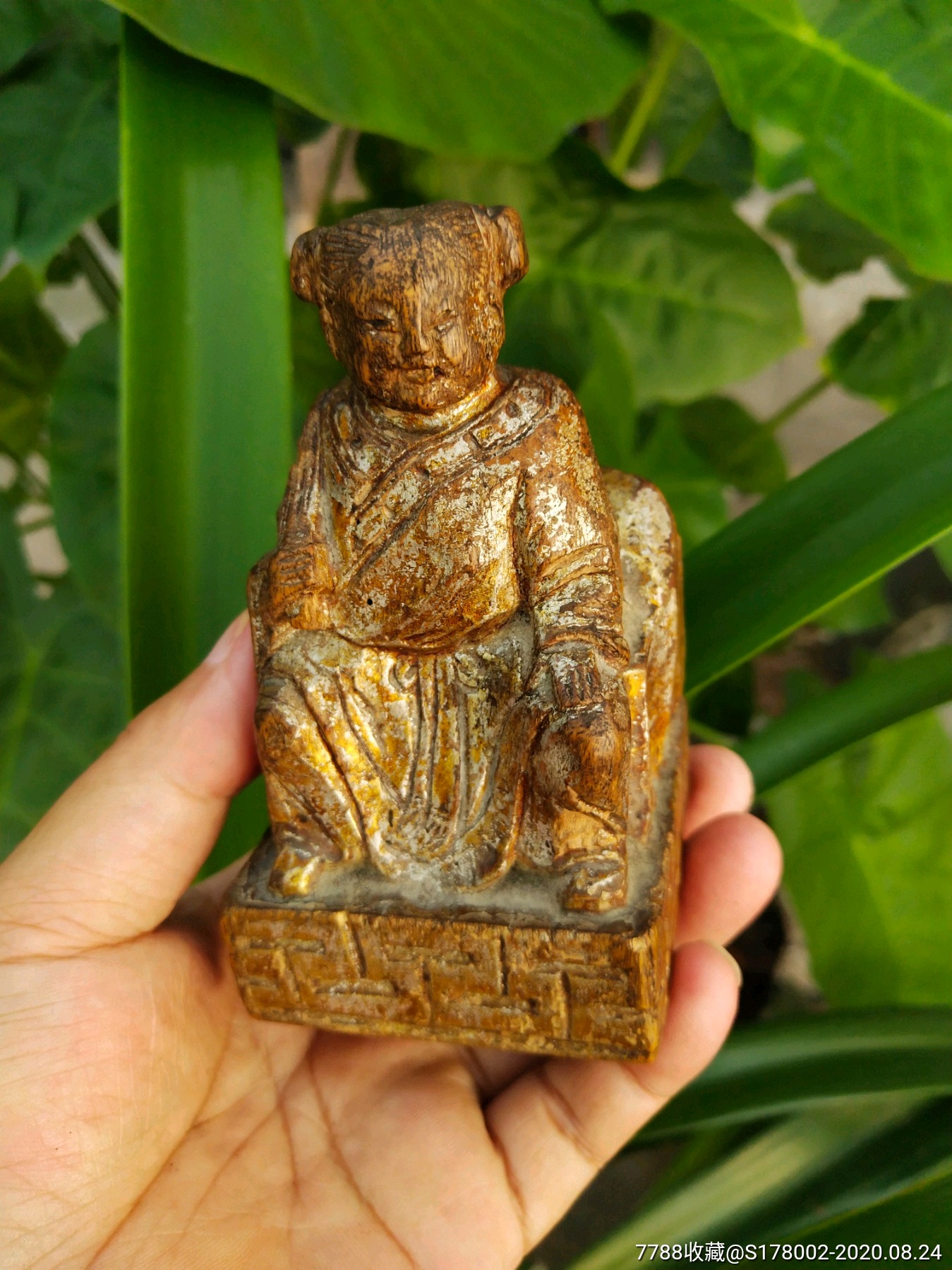 木雕童子一对!高11厘米!