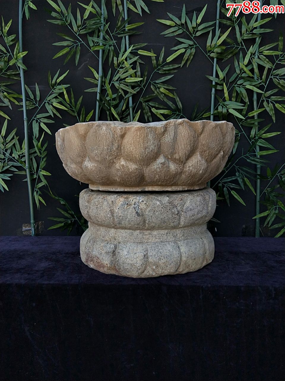 一套汉白玉莲花石盆