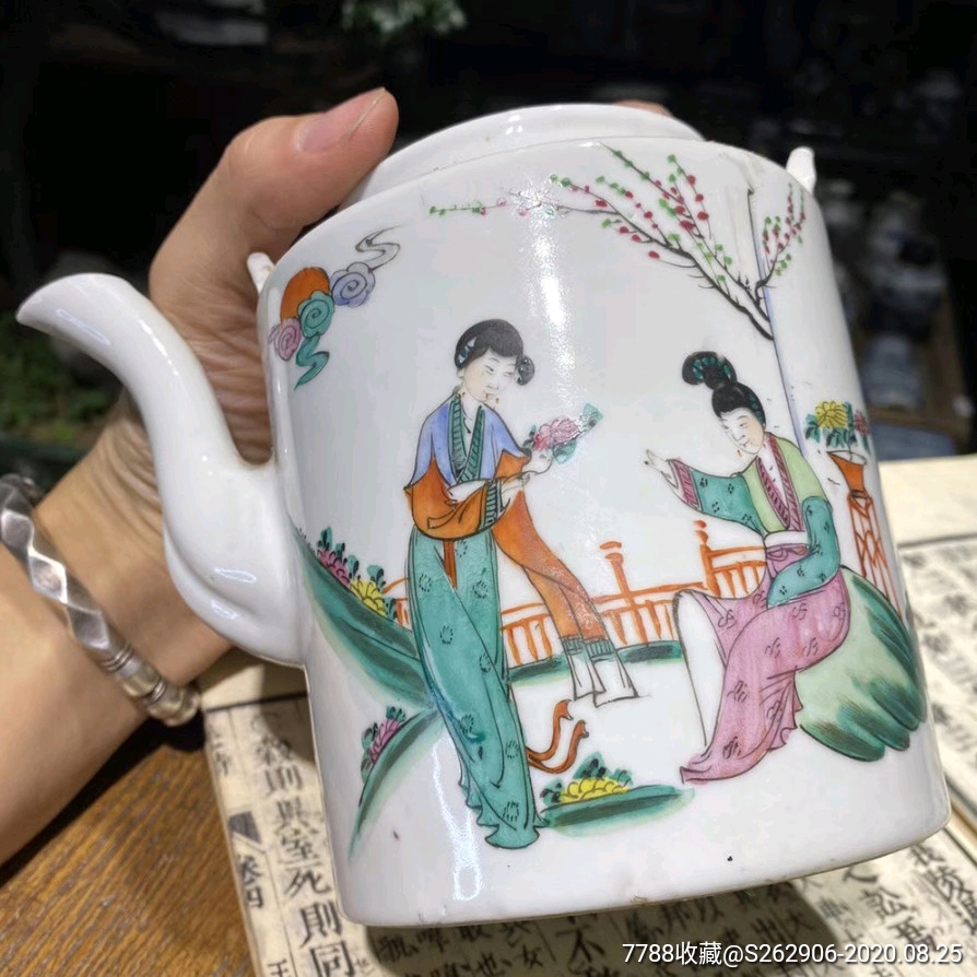 民国人物提梁壶瓷器江西王利生造桃花美人老瓷壶瓷茶壶