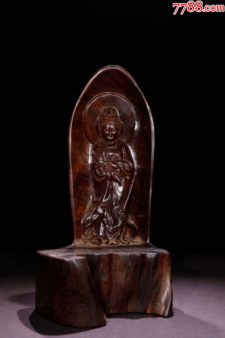 海外回流紫檀木观音底座摆件