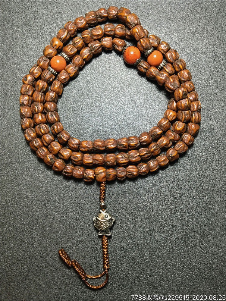 藏传红黑包浆老百香籽念珠108颗配火焰纹南红圆珠全套佛珠手串