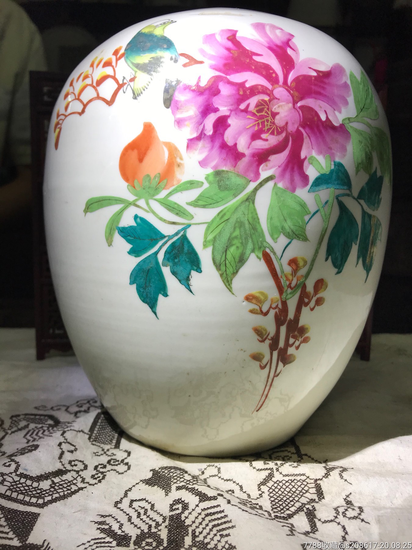 富贵白头粉彩花鸟东瓜罐50年代_彩绘瓷/彩瓷【御泓轩古玩玉器】_第1张