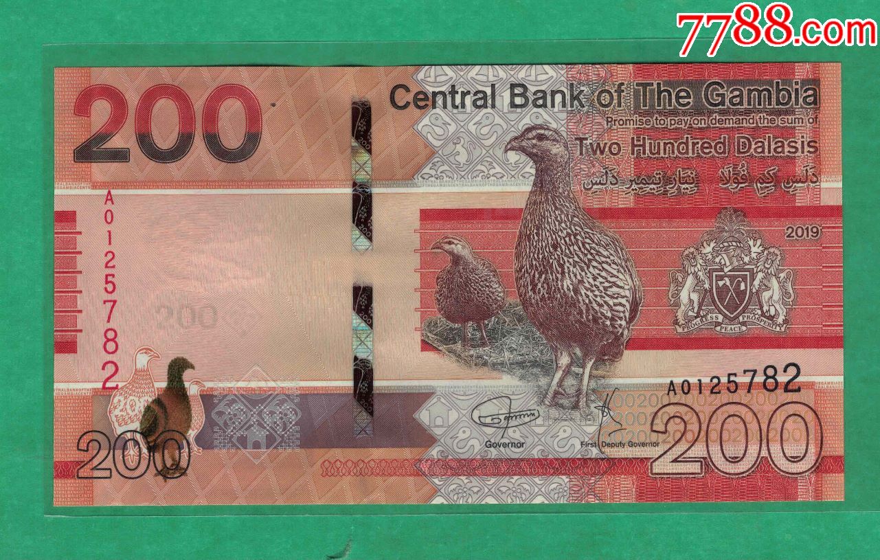冈比亚2019年200达拉西/a冠/实物如图/unc