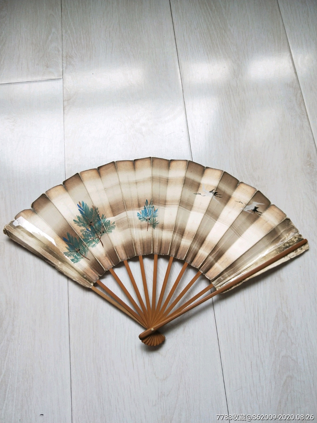 民国至建国初手绘松树纹老竹扇一把