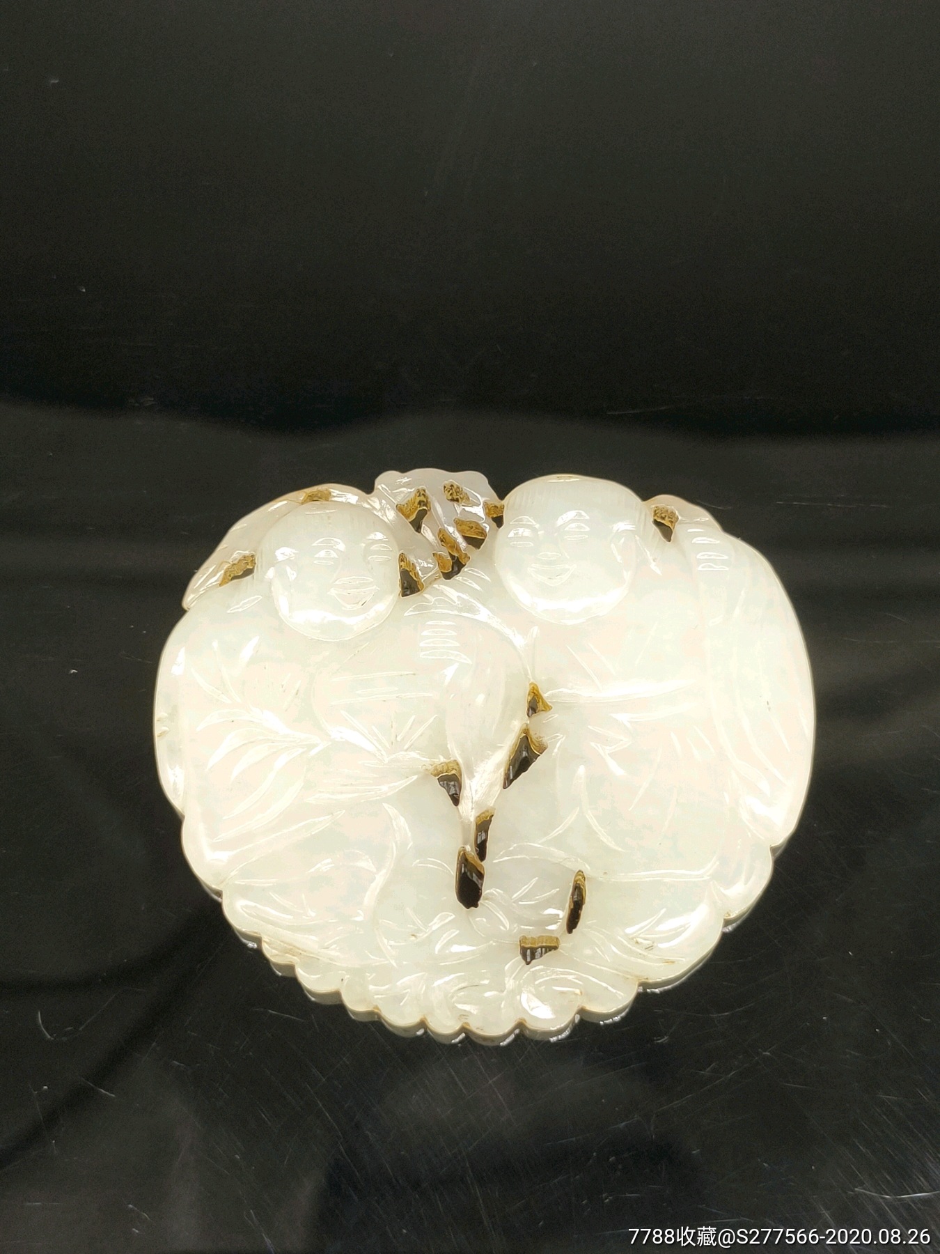 清代和田玉雕刻和合二仙玉佩