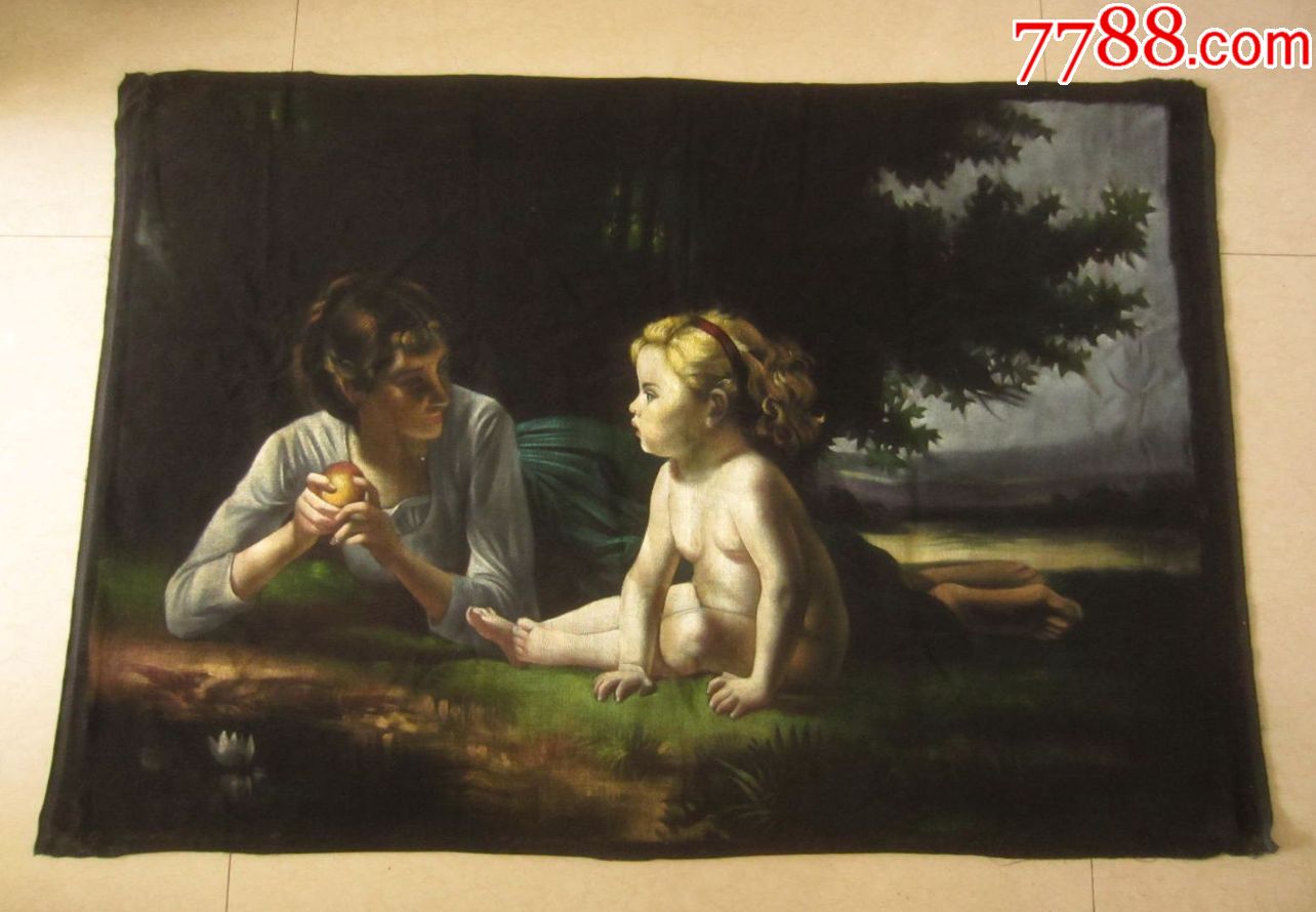 五十年代【母女俩】人物油画——画工很好！漂亮！_油画原画_作品欣赏_