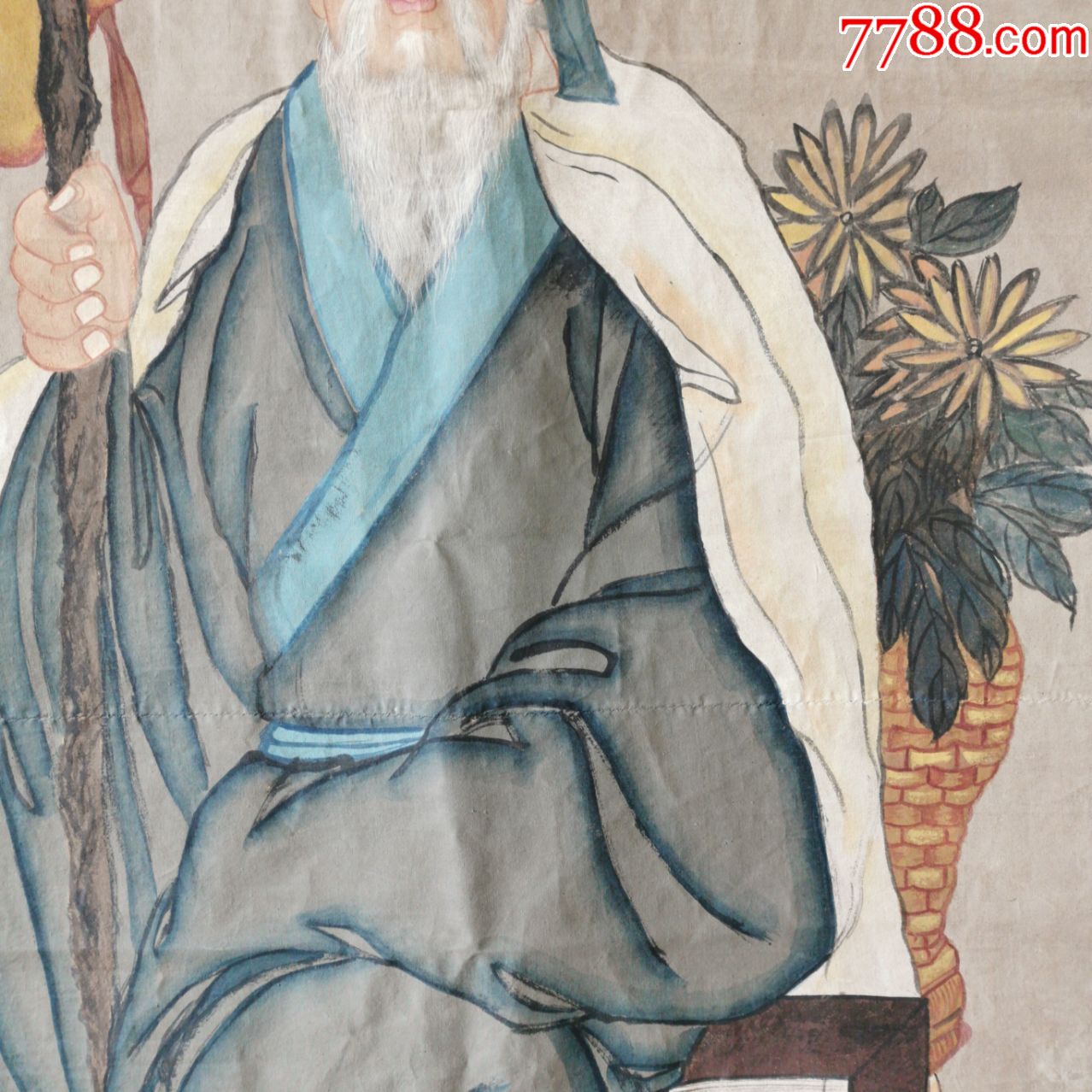 清代布画药王孙思邈画像中医文化收藏医学名家肖像画国画诗文人物