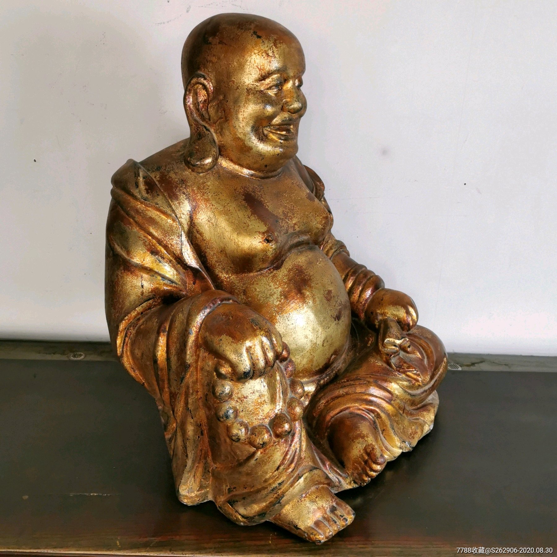 清代脱胎塑金大肚弥勒佛民俗供奉佛像神像笑佛招财进宝