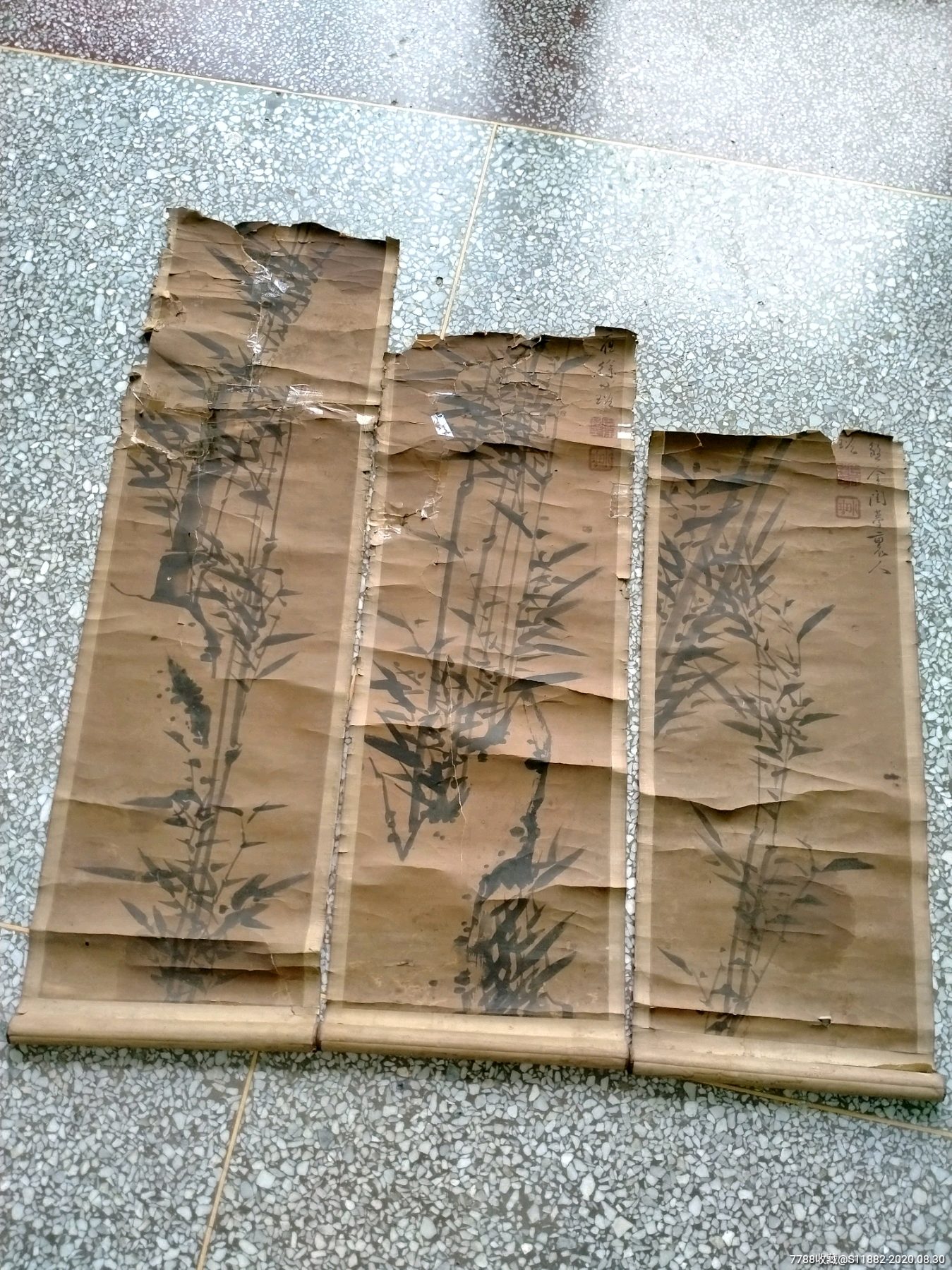 保真清代进士竹子绘画名家徐小班竹子三条屏绘画学*标本