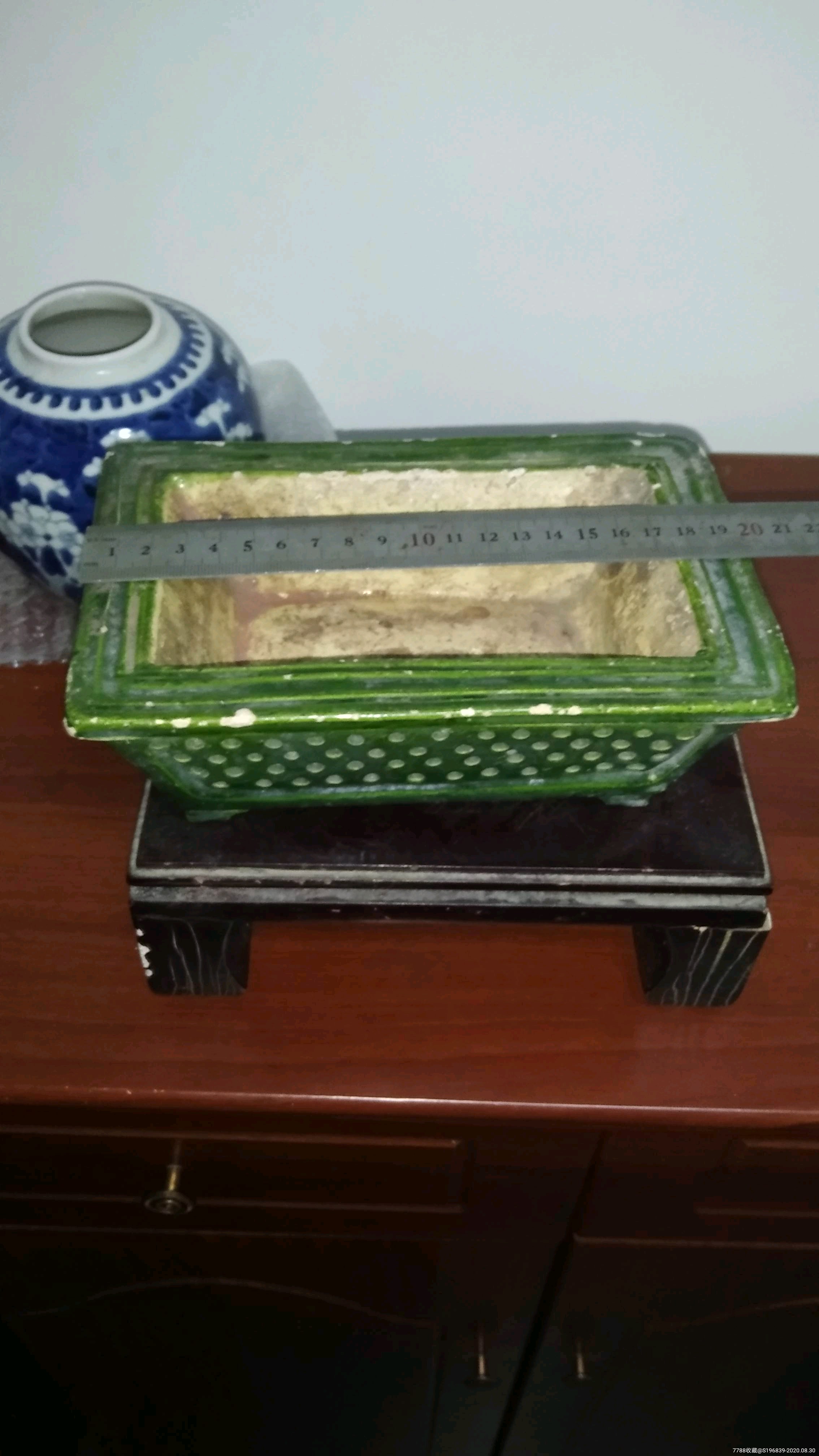 罕见清代石湾窑绿釉水仙盆