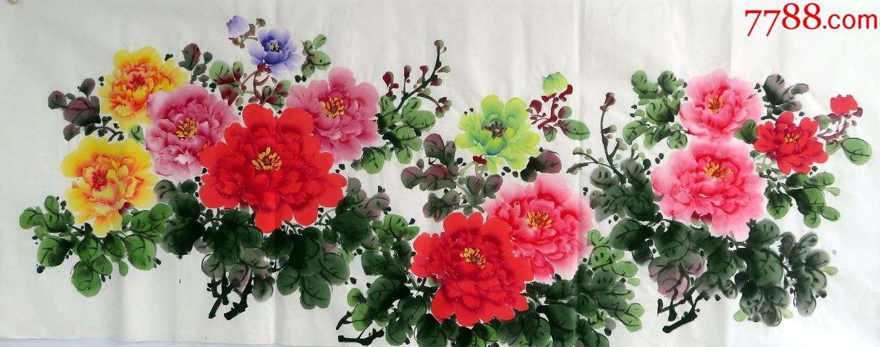 博世艺轩特价客厅装饰国画字画花鸟画纯手绘小六尺牡丹富贵满堂21