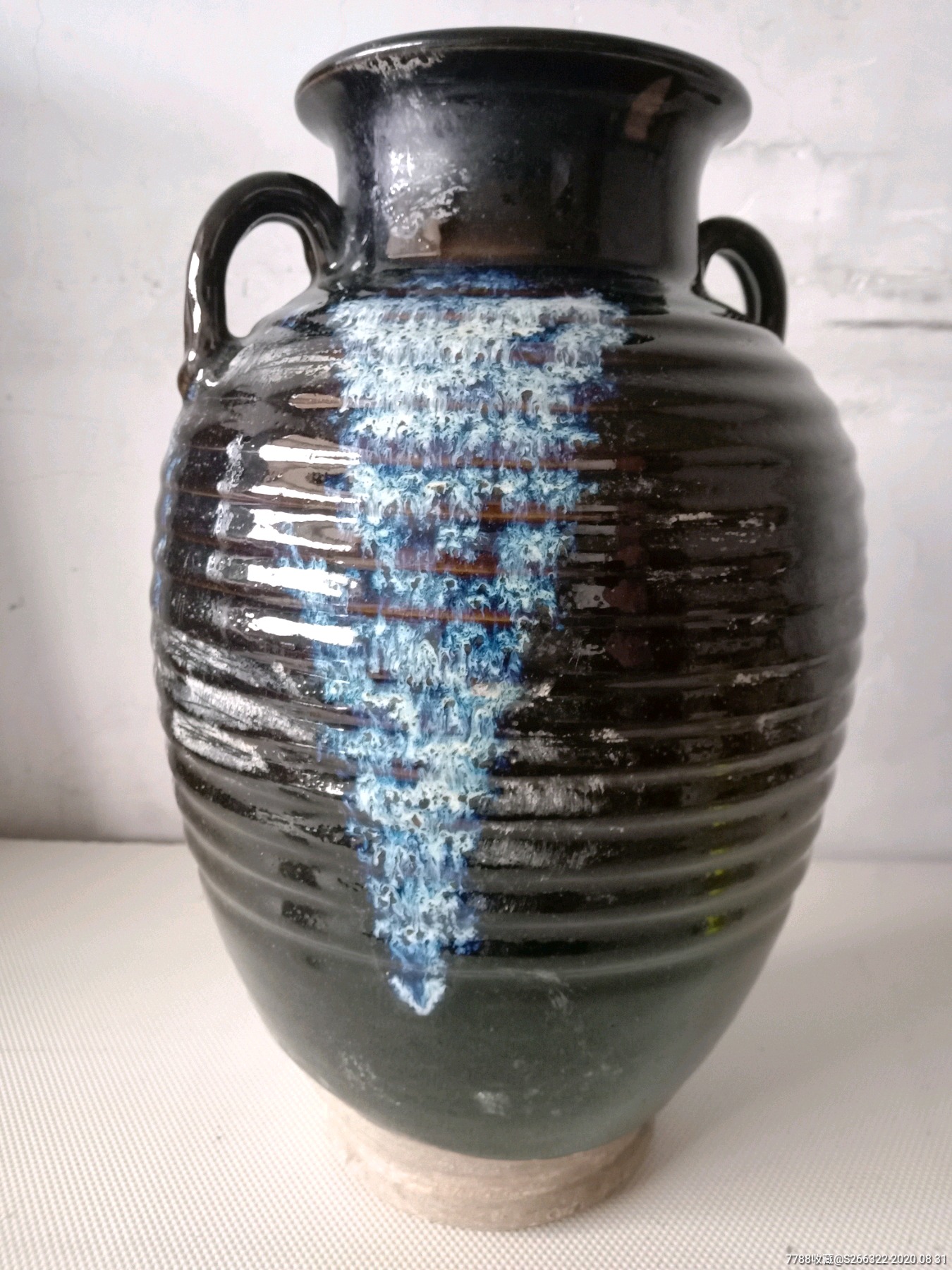 唐代鲁山花釉炫纹双耳鲁罐