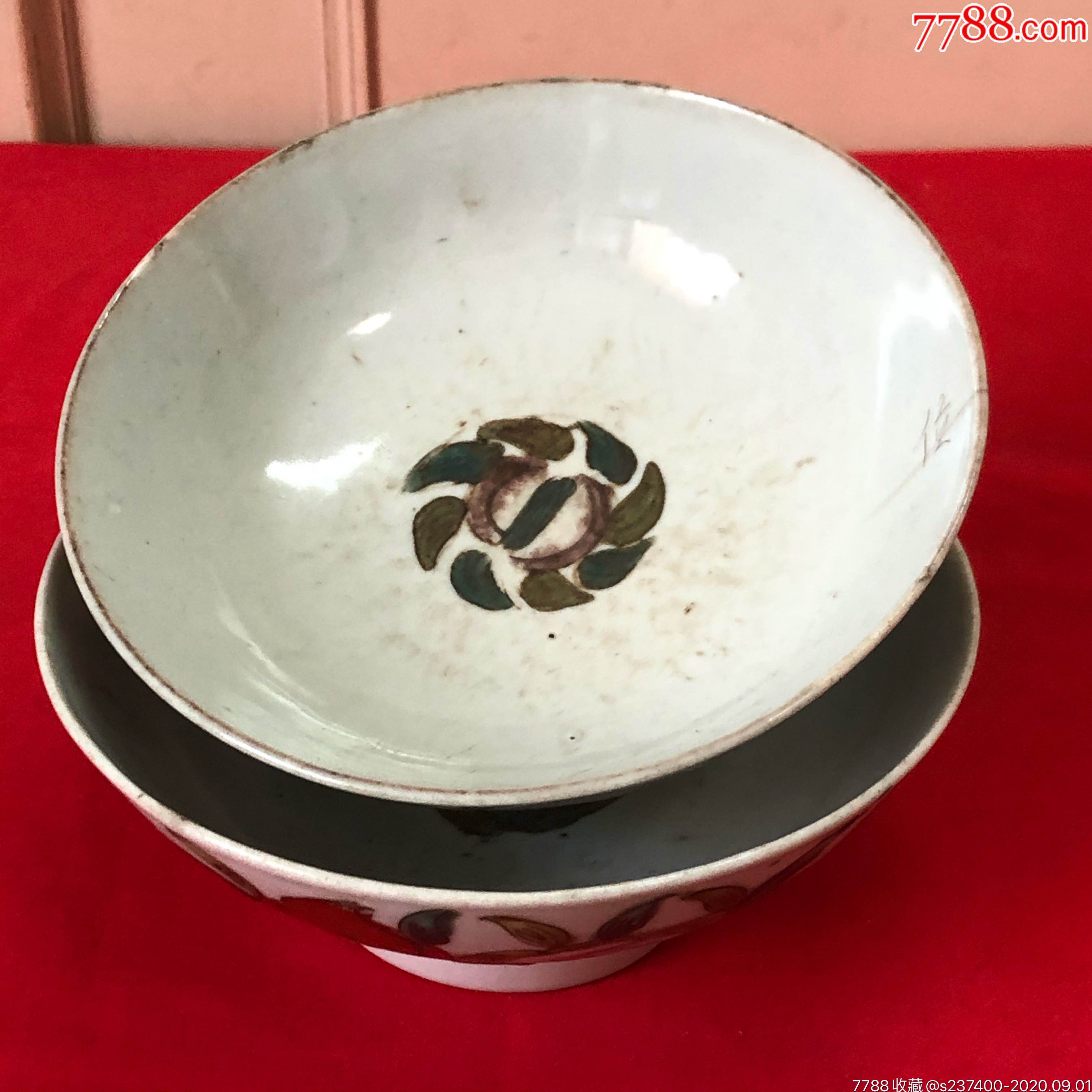 粉彩老碗民国老货粉彩碗一对套出品好怀旧摆件藏品保真保老