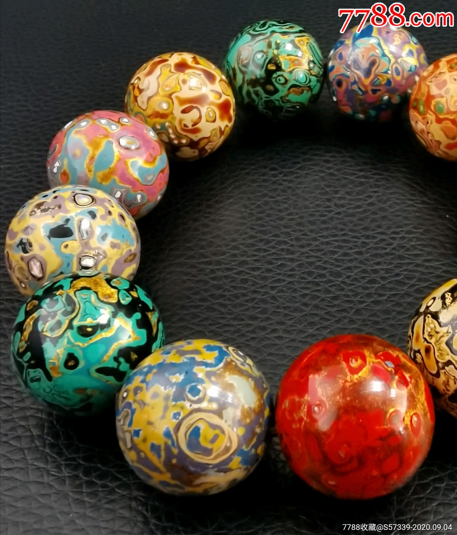 中国非遗纯手工大漆珠:《紫光檀木珠胚加大漆多宝手串》2.1*12颗,69.